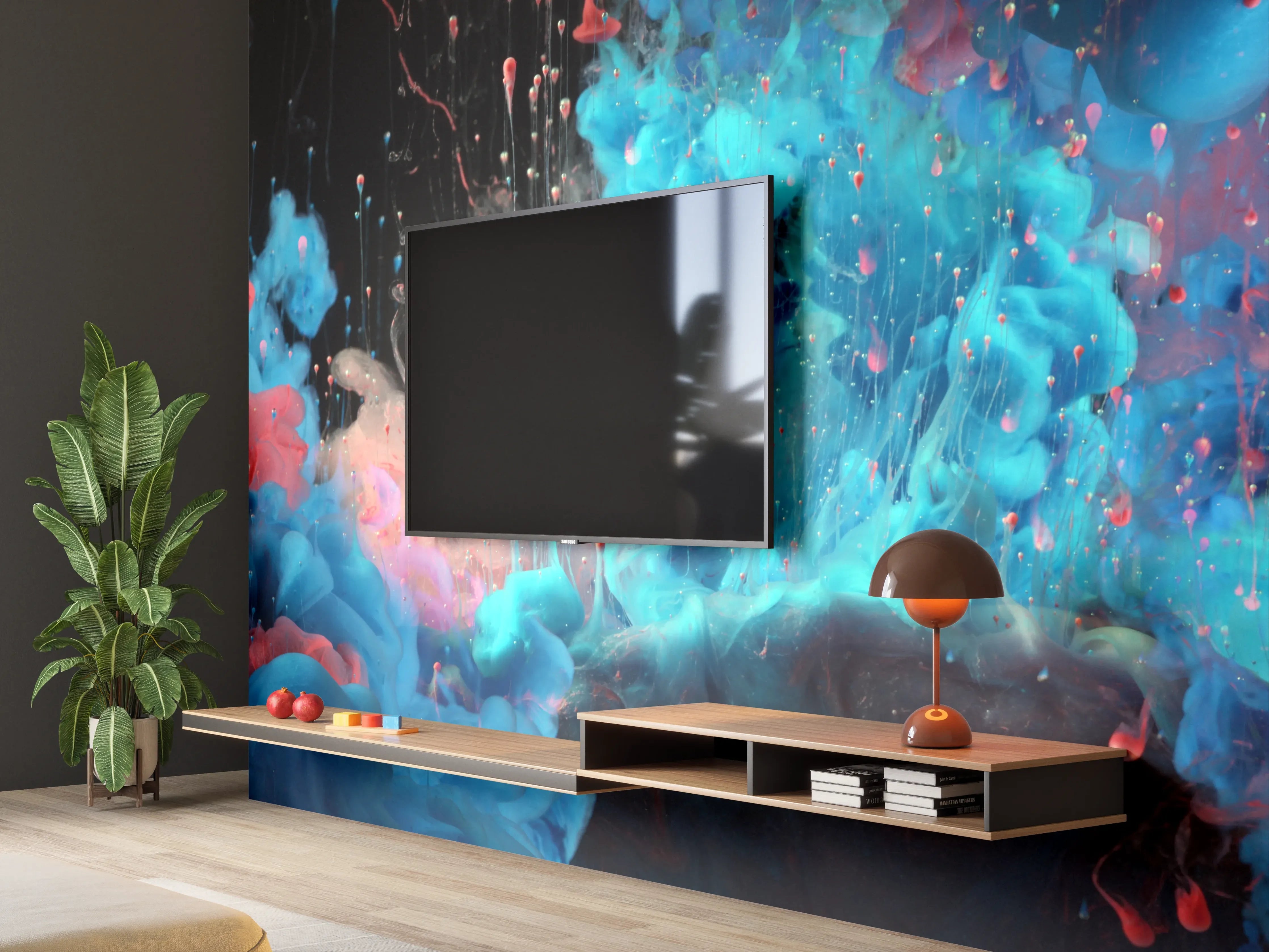 Wandverkleidung Wohnzimmer - Abstrakte Acryl-Farbexplosion