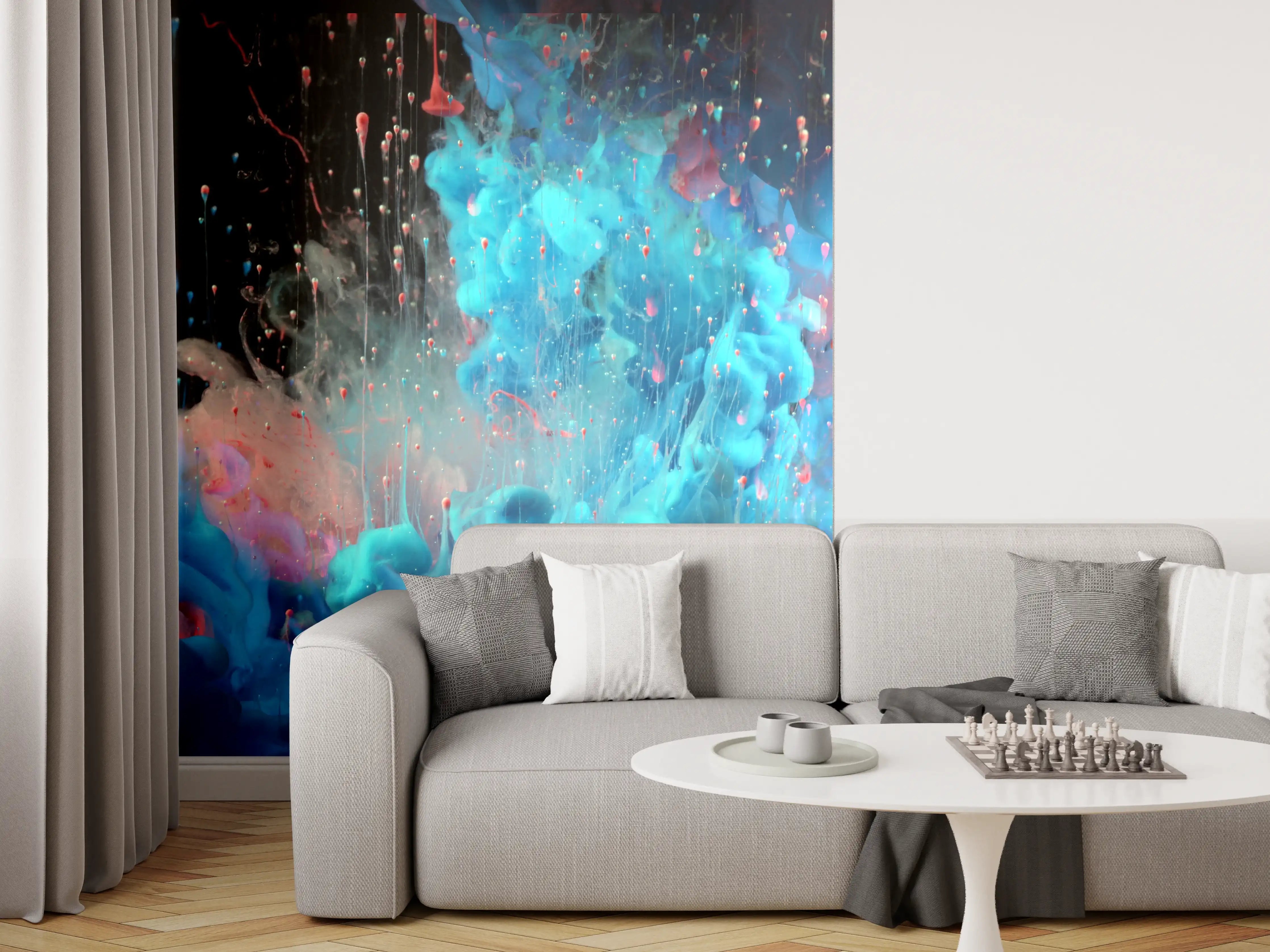 Wandverkleidung Wohnzimmer - Abstrakte Acryl-Farbexplosion
