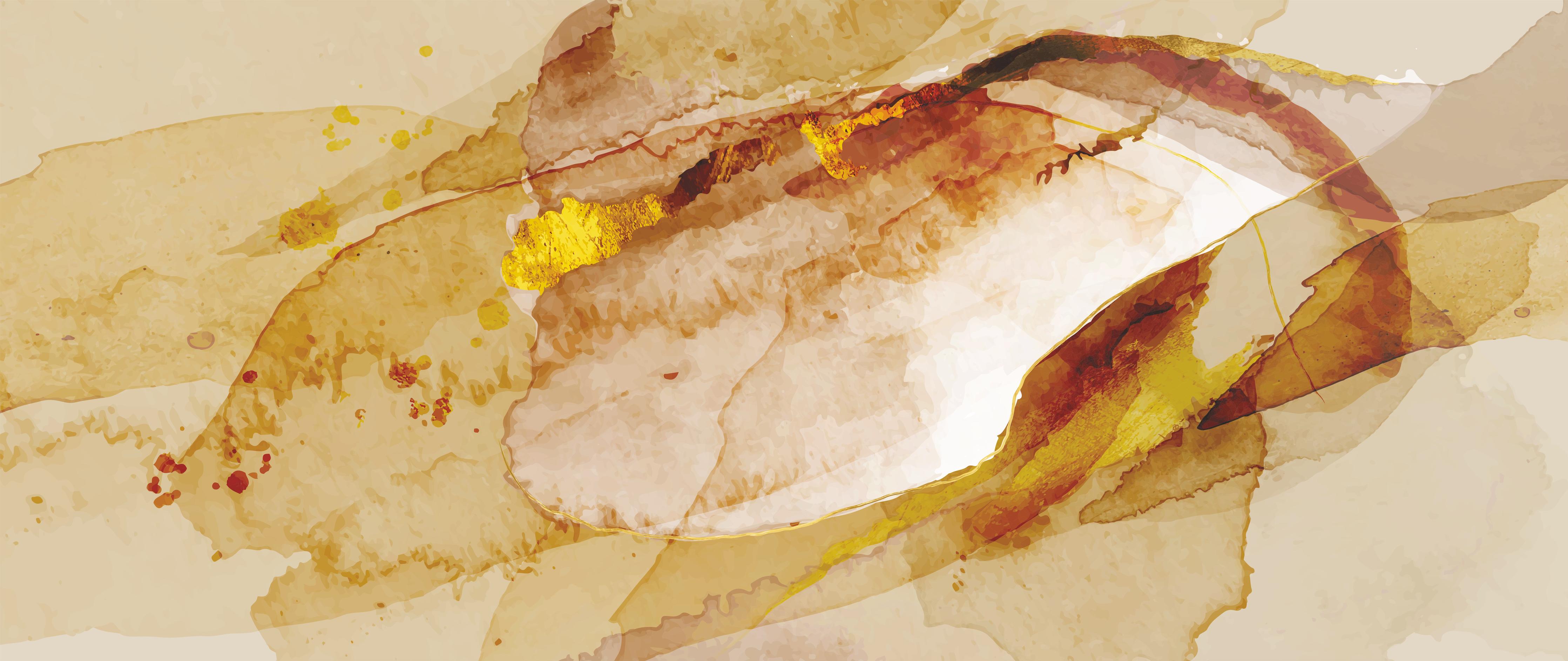 Wandverkleidung Wohnzimmer-Abstrakte Aquarell Gold-Nuancen