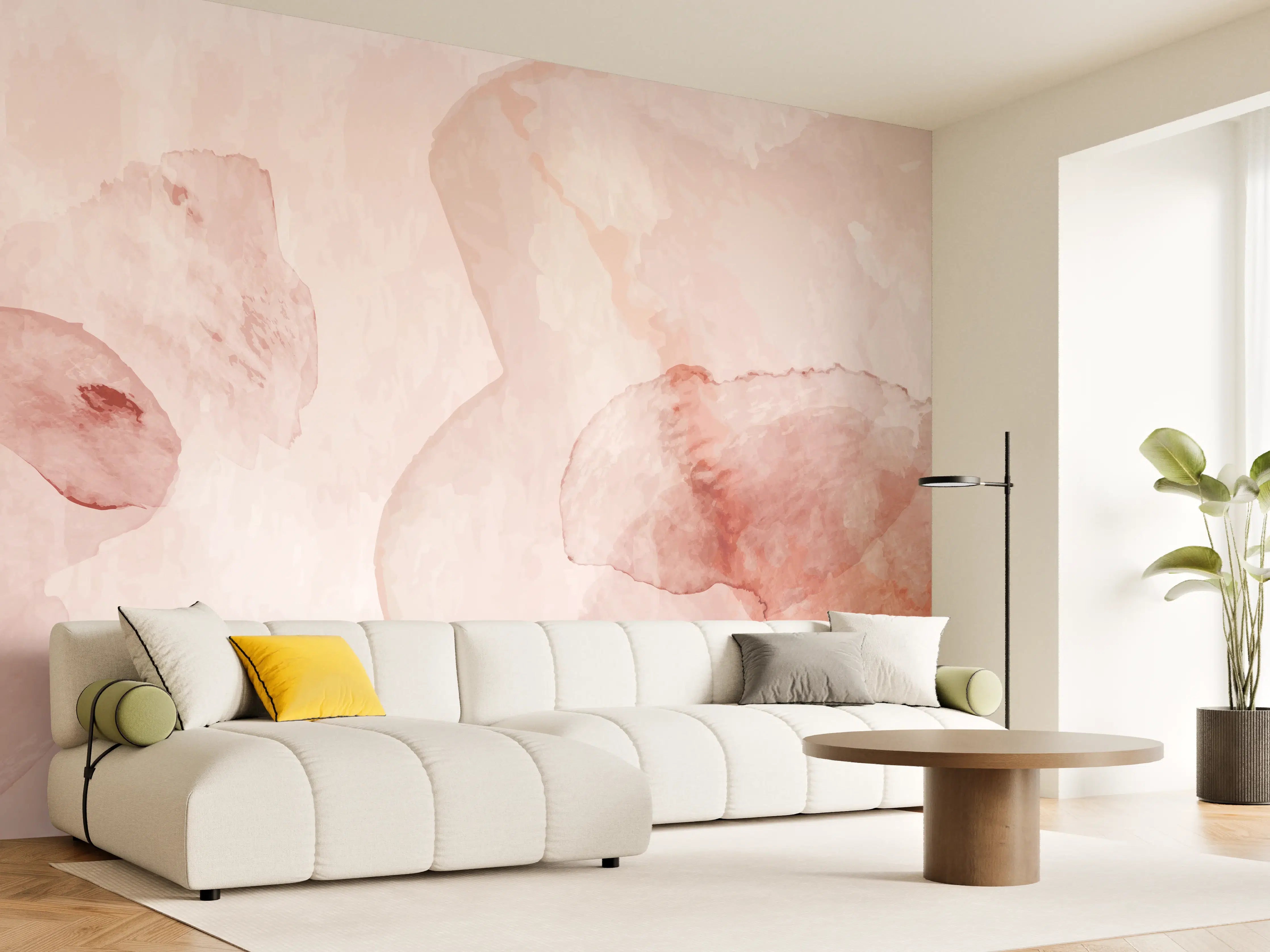Wandverkleidung Wohnzimmer - Abstrakte Aquarell Rosa Töne