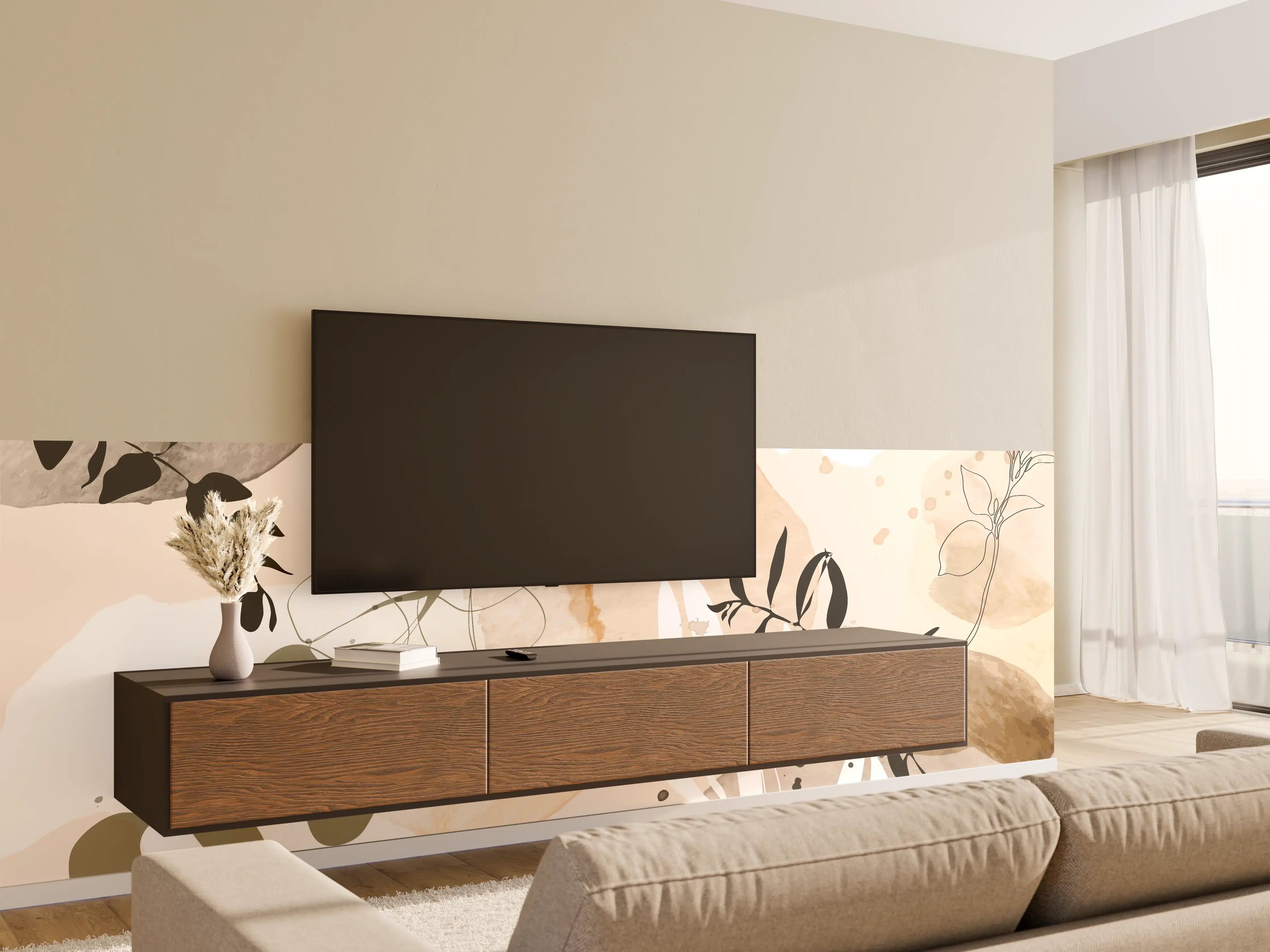 Wandverkleidung Wohnzimmer - Abstrakte Beige-Töne Kunst