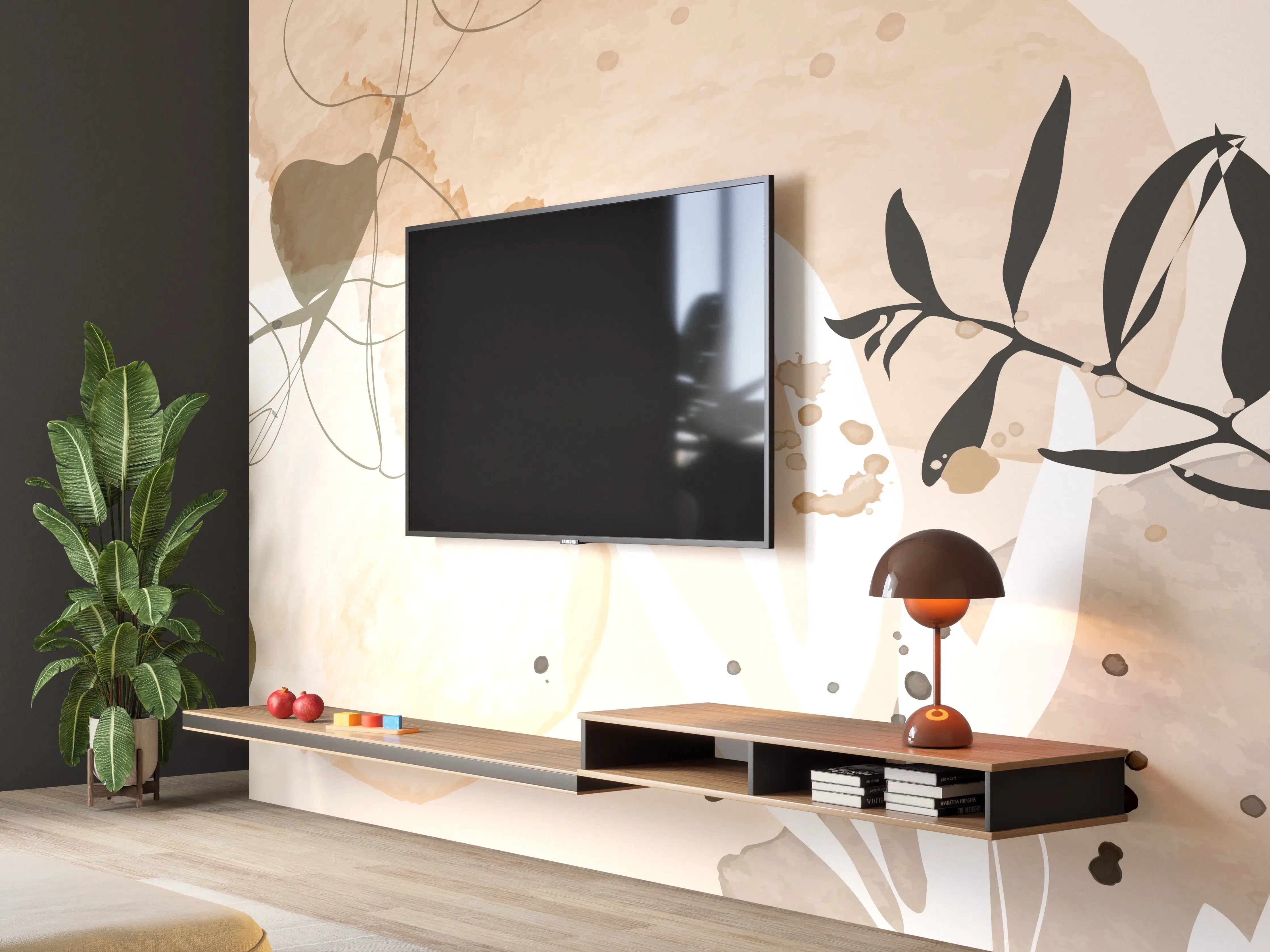 Wandverkleidung Wohnzimmer - Abstrakte Beige-Töne Kunst
