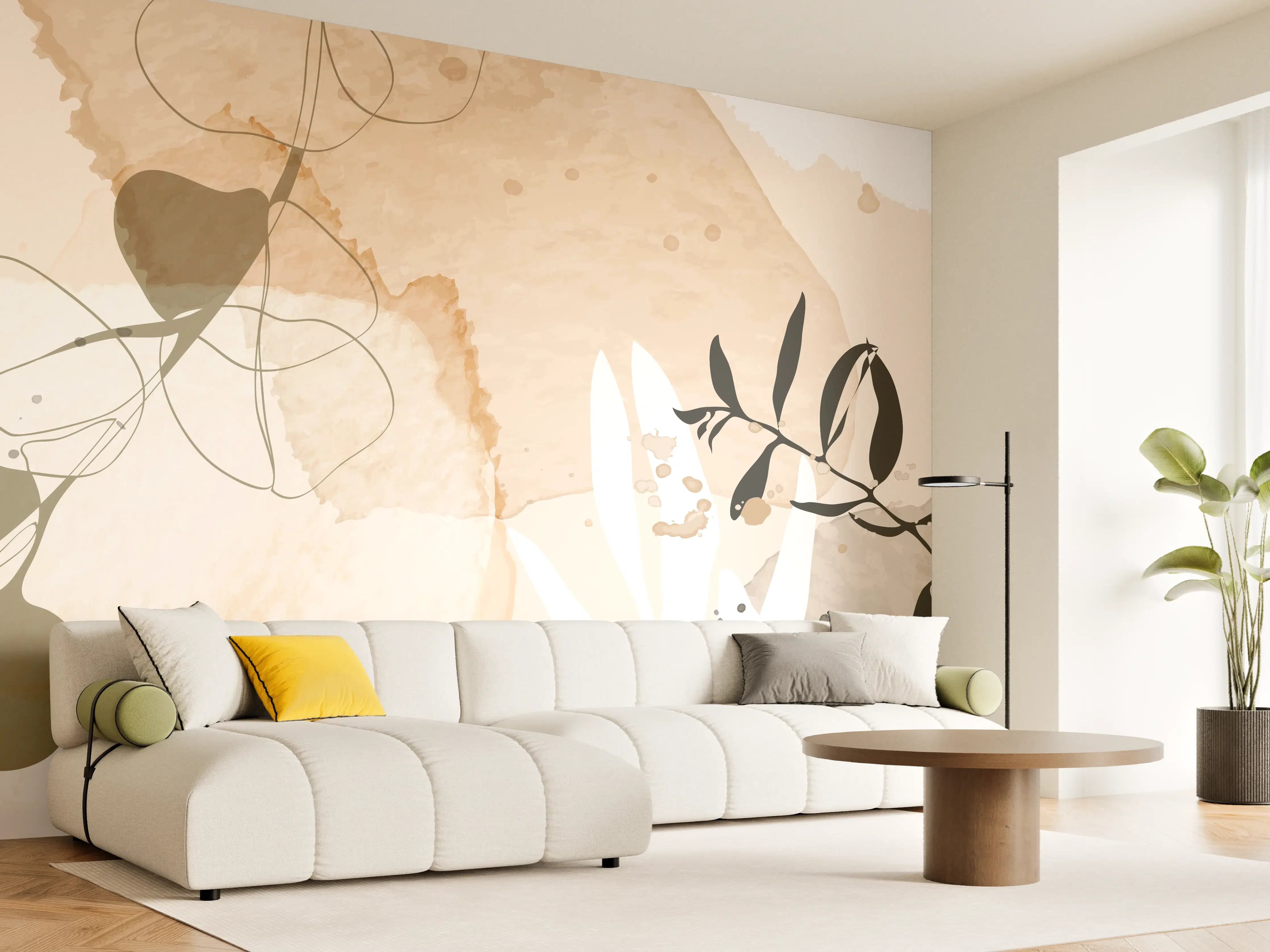 Wandverkleidung Wohnzimmer - Abstrakte Beige-Töne Kunst
