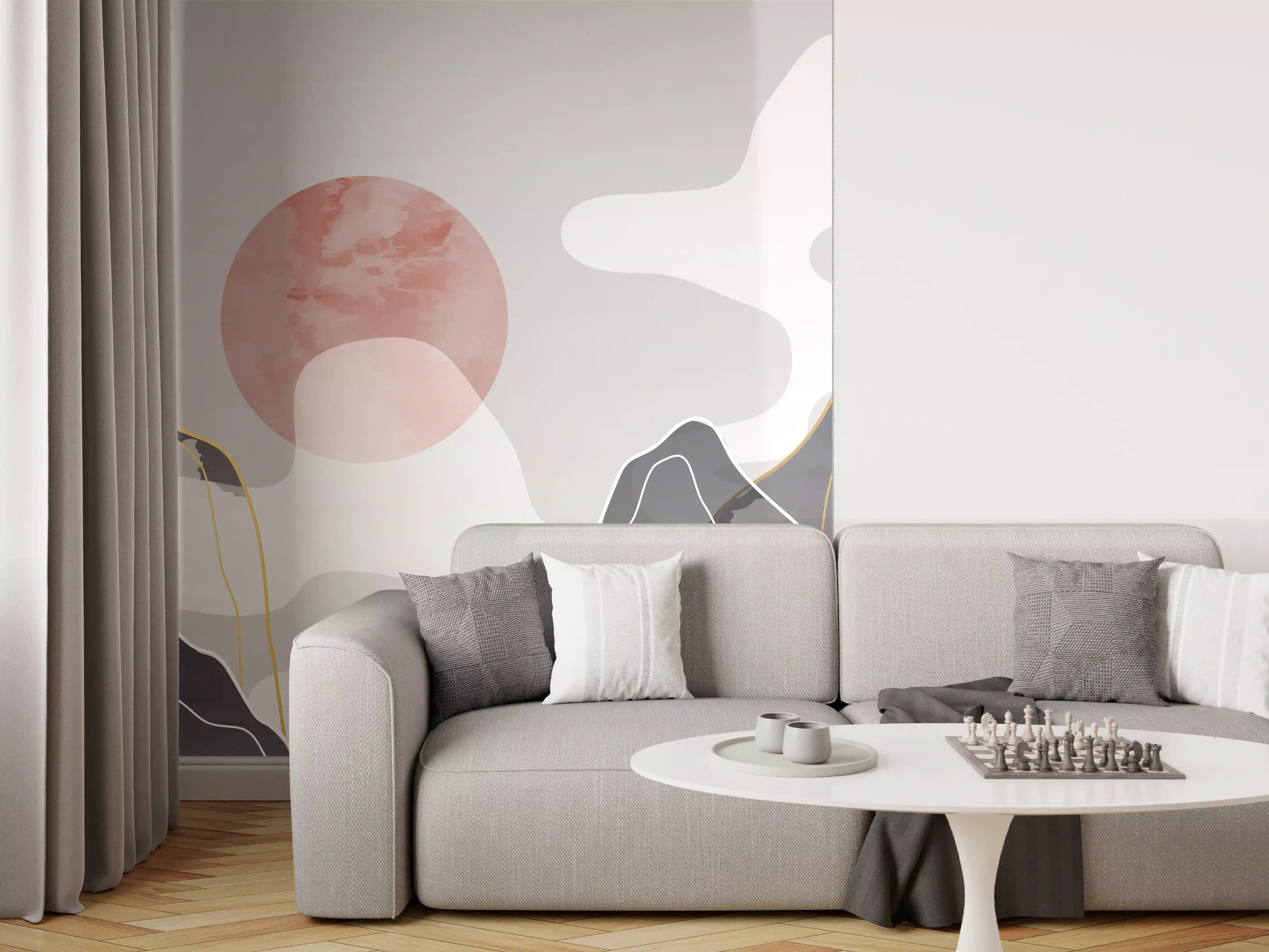 Wandverkleidung Wohnzimmer - Abstrakte Berge in Pastell