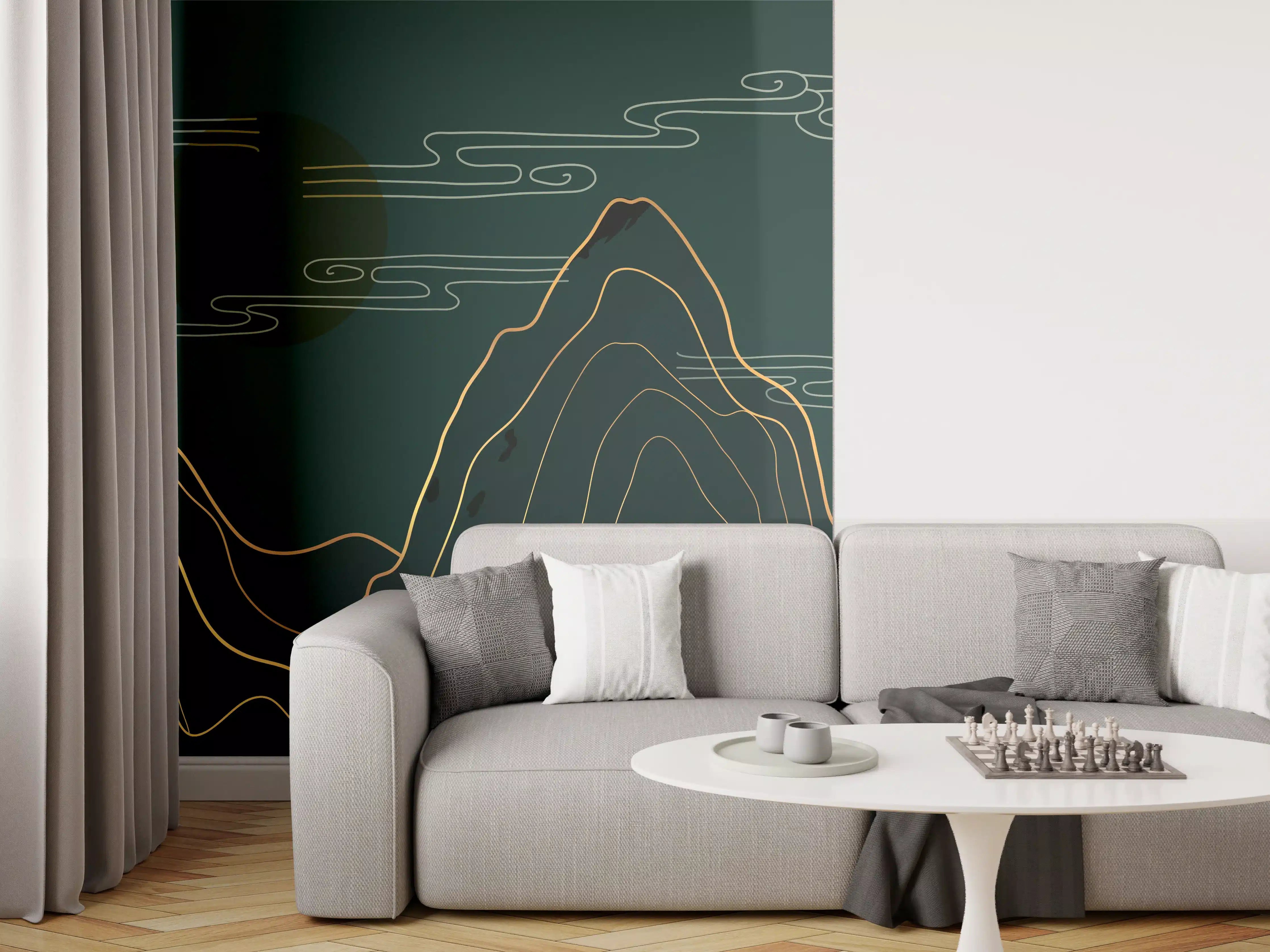 Wandverkleidung Wohnzimmer - Abstrakte Berglandschaft bei Nacht