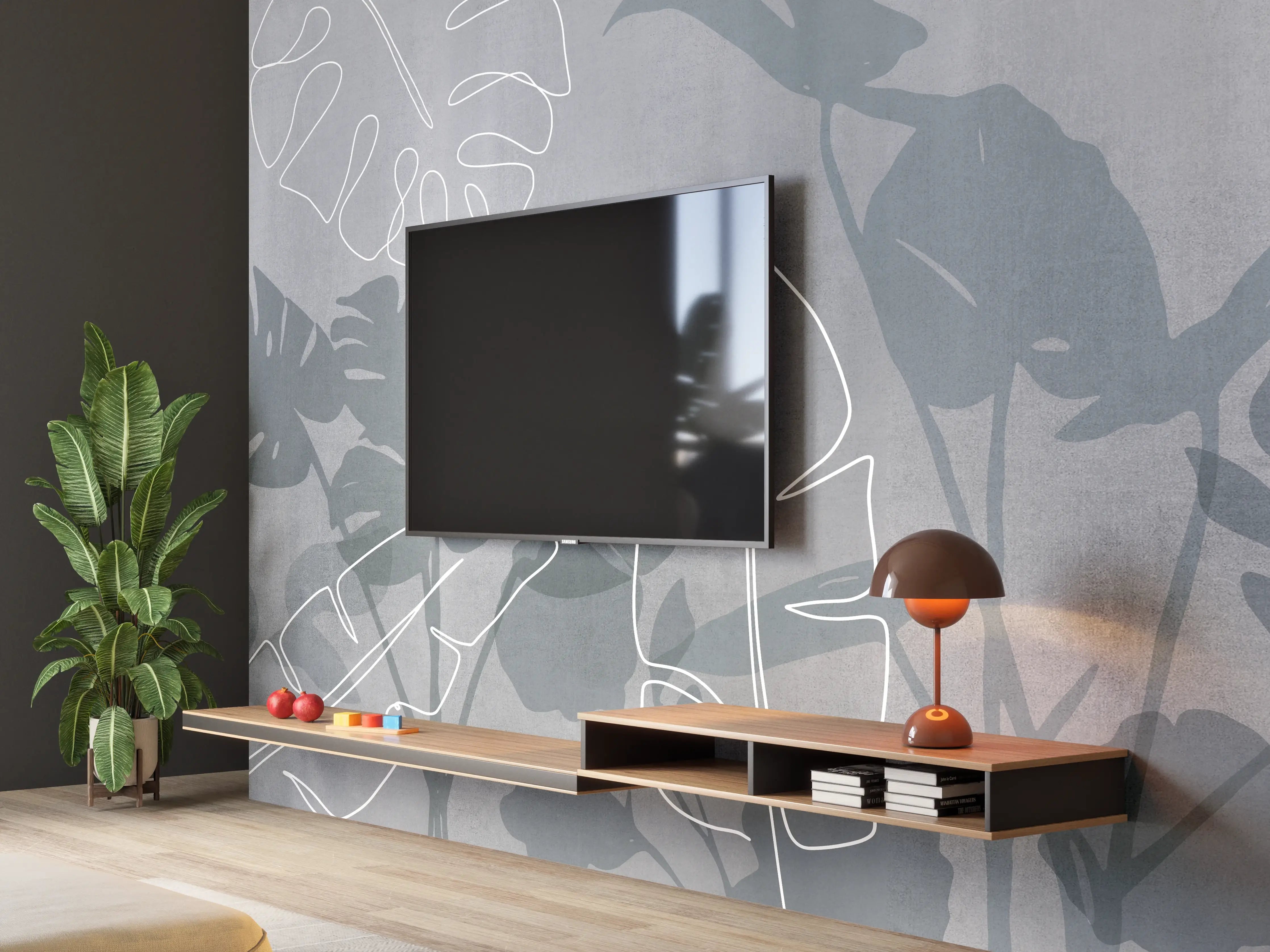 Wandverkleidung Wohnzimmer - Abstrakte Blätter