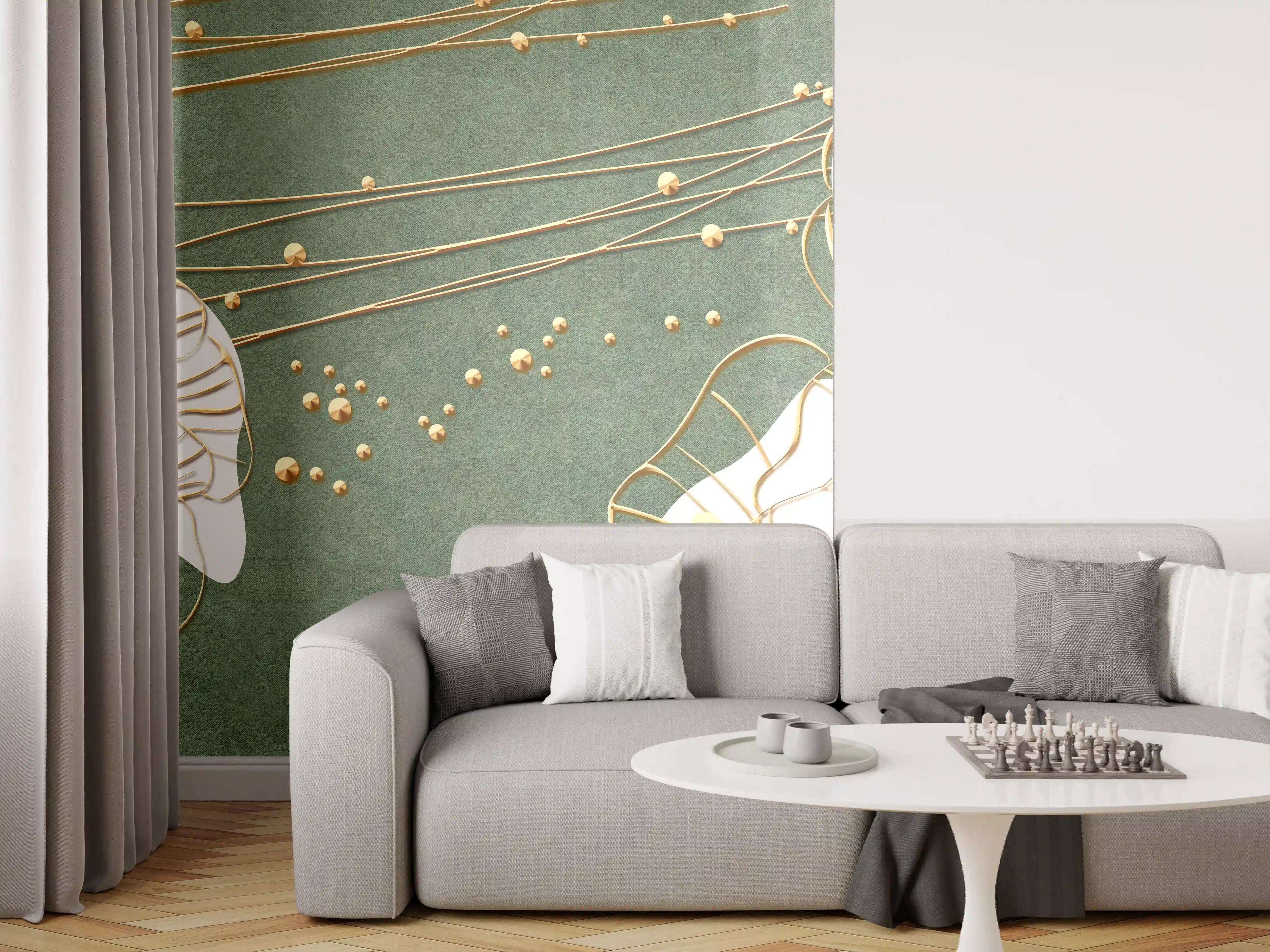 Wandverkleidung Wohnzimmer - Abstrakte Blumen Beige Grün