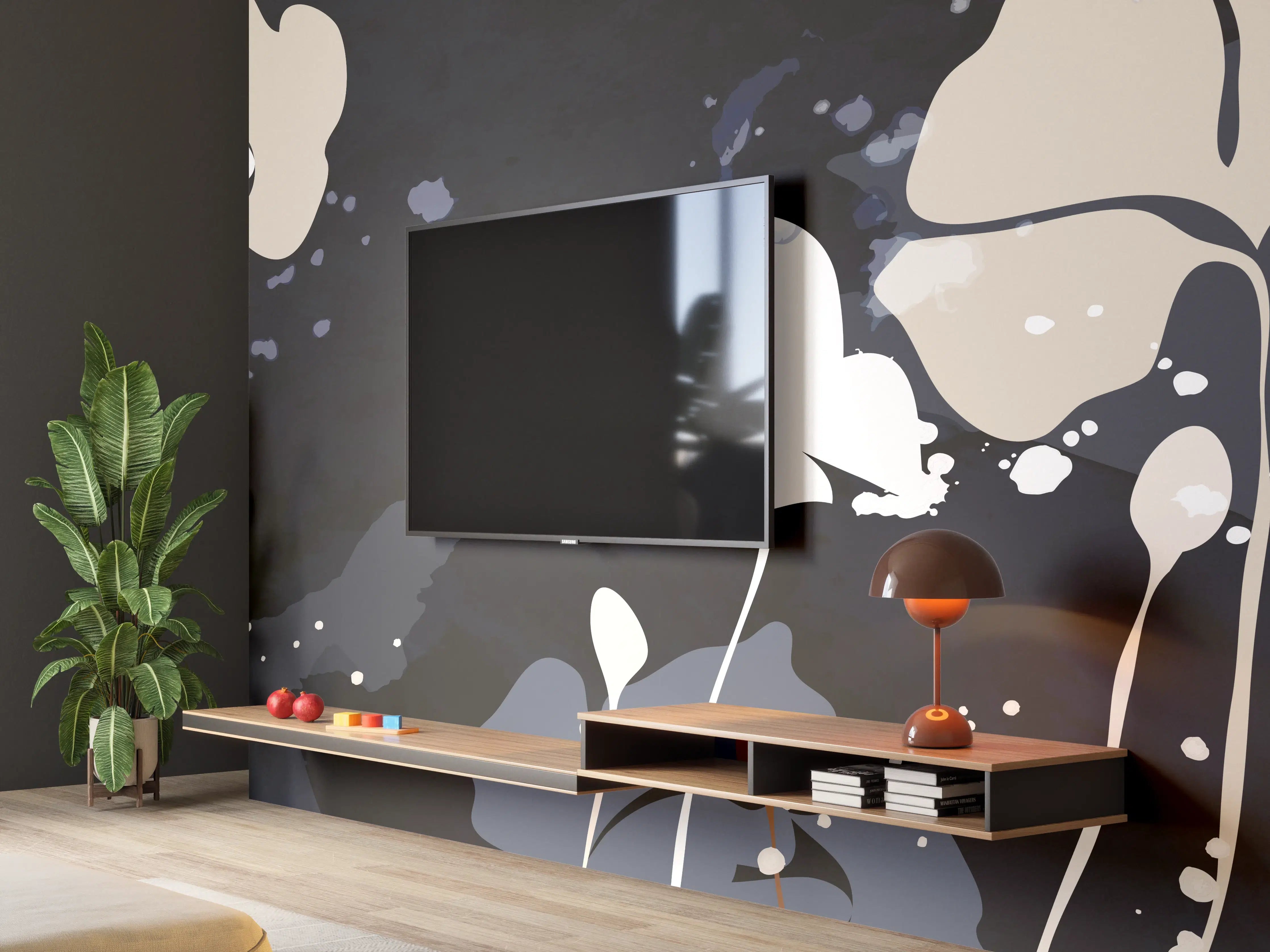 Wandverkleidung Wohnzimmer - Abstrakte Blumen Dunkles Design