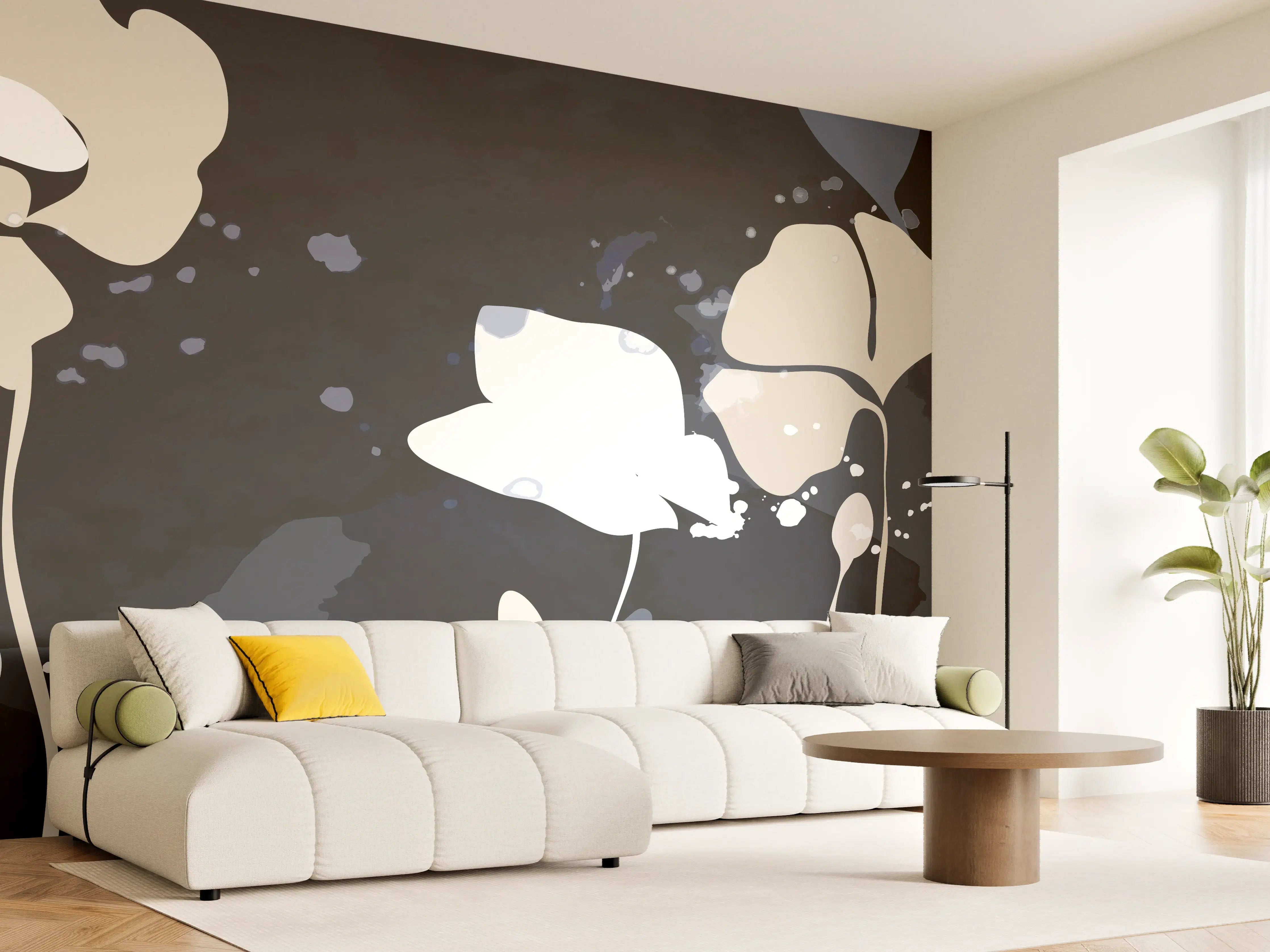 Wandverkleidung Wohnzimmer - Abstrakte Blumen Dunkles Design