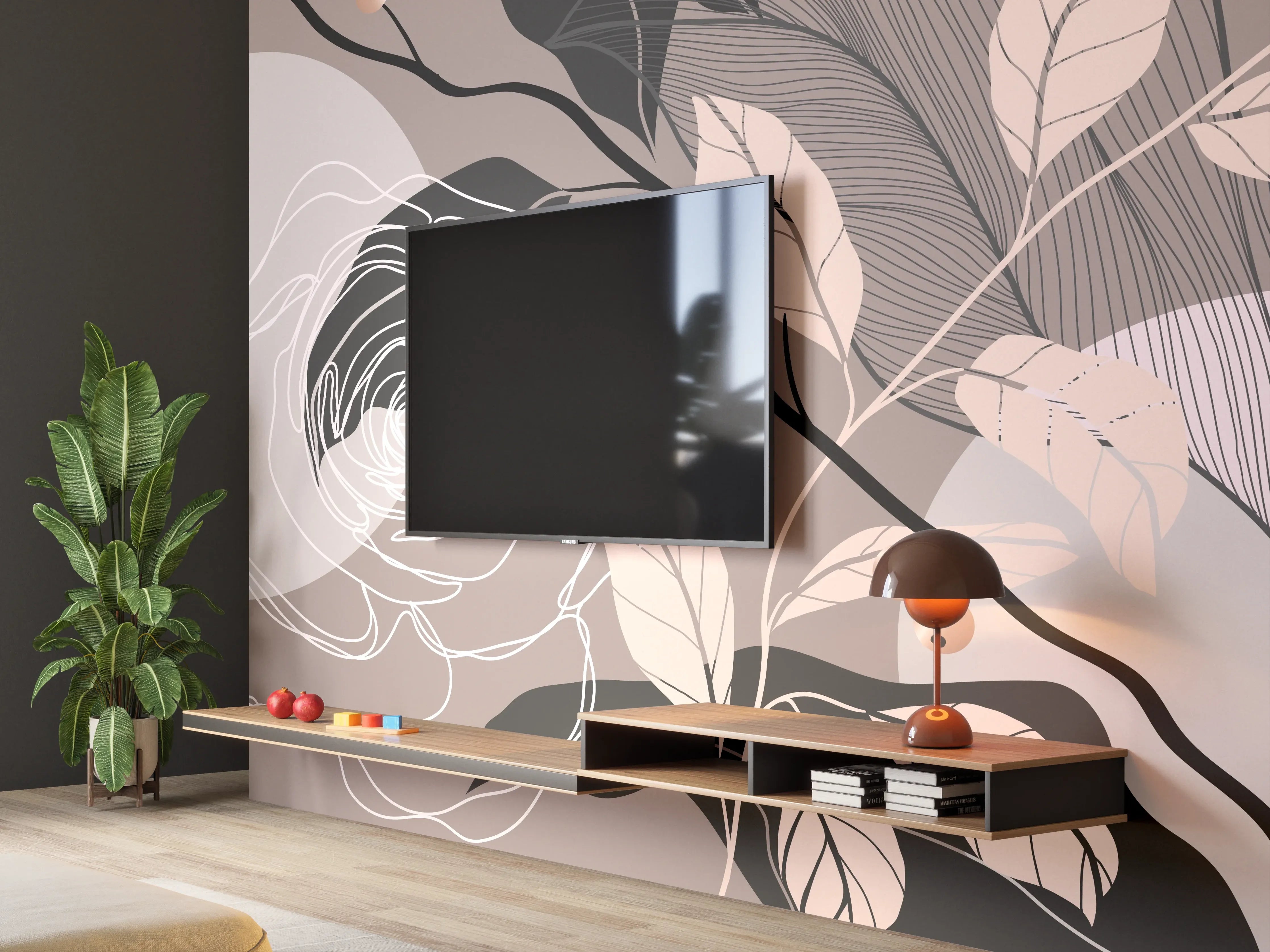 Wandverkleidung Wohnzimmer - Abstrakte Blumen Illustration