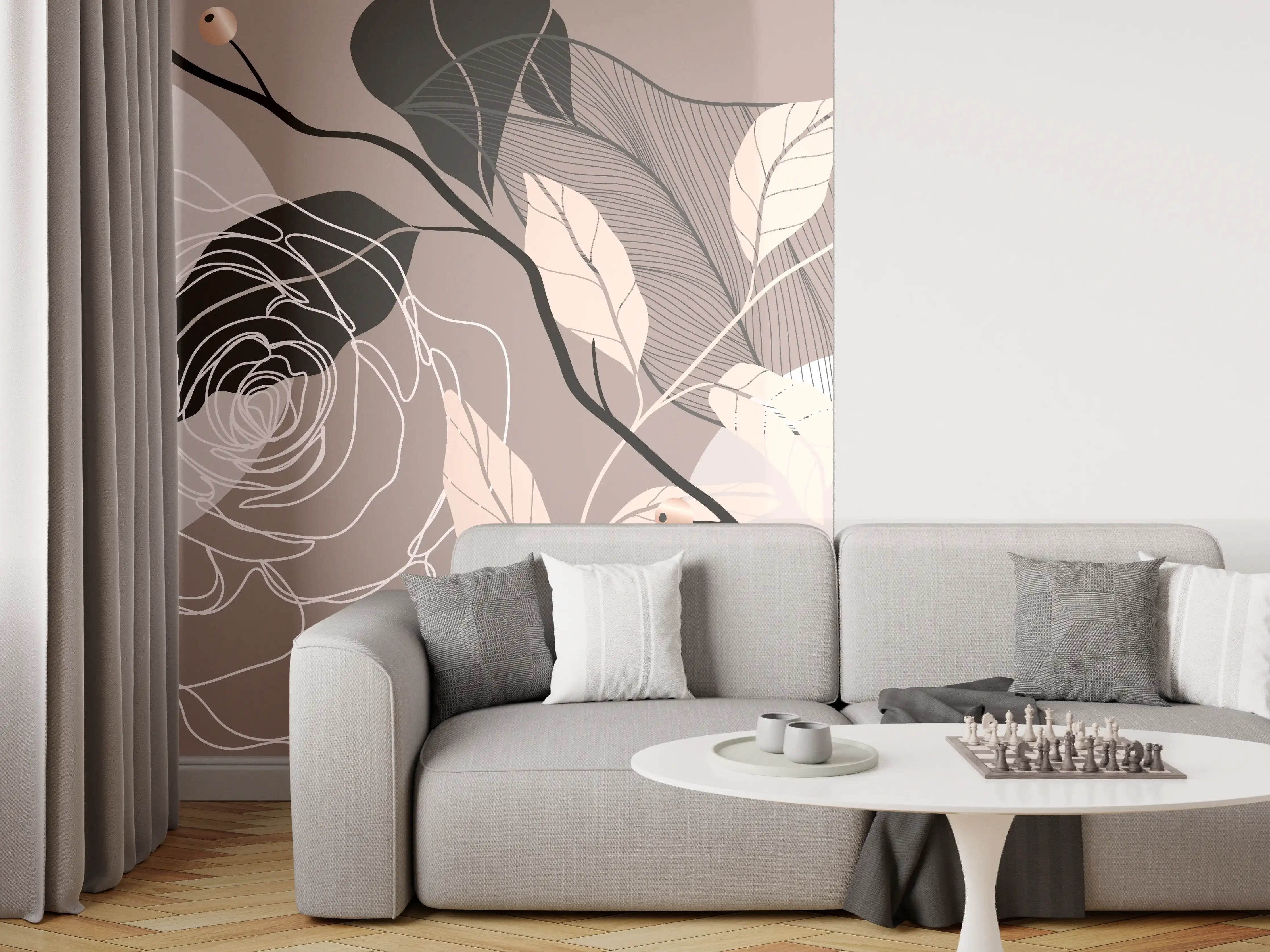 Wandverkleidung Wohnzimmer - Abstrakte Blumen Illustration