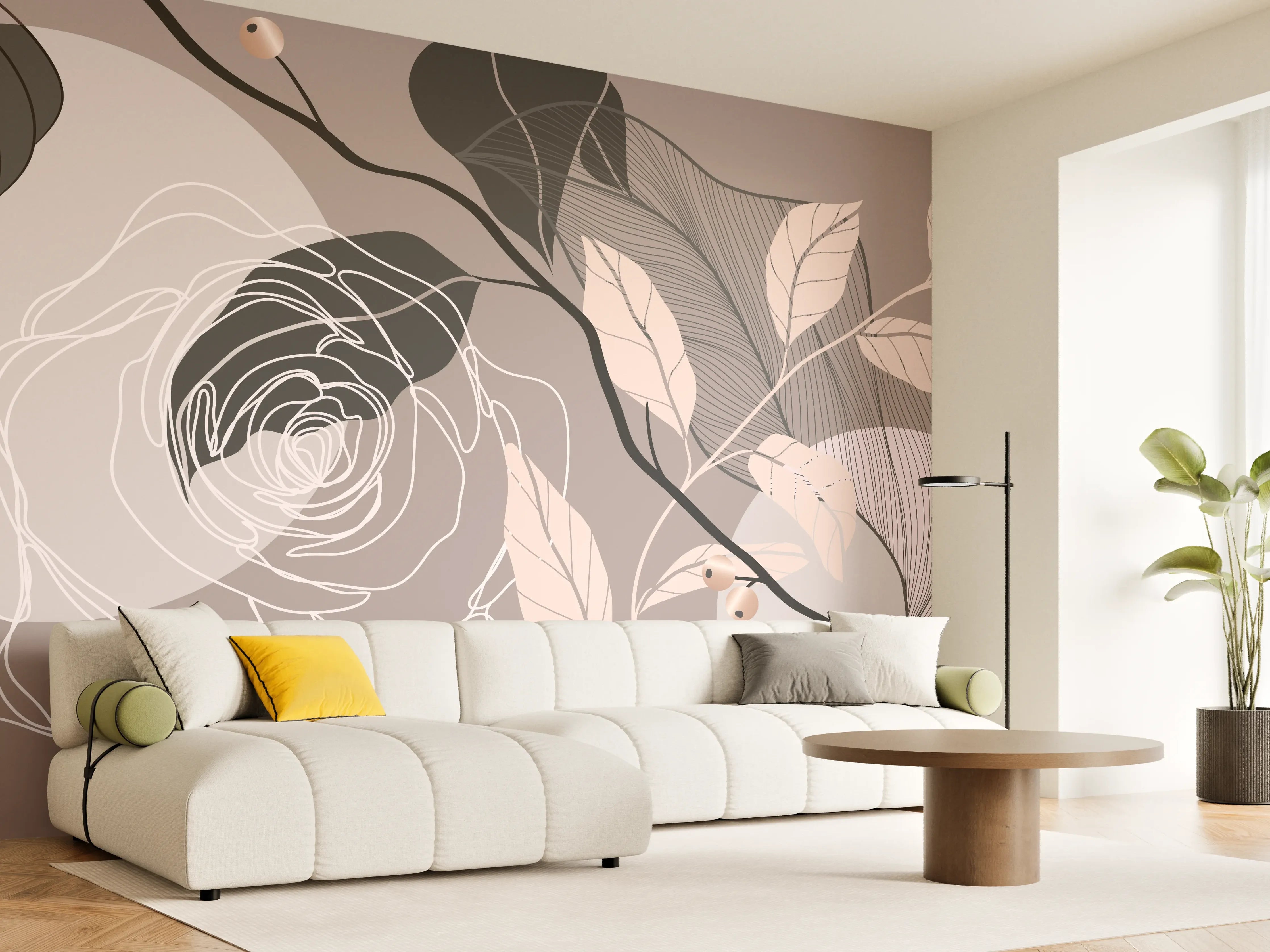 Wandverkleidung Wohnzimmer - Abstrakte Blumen Illustration