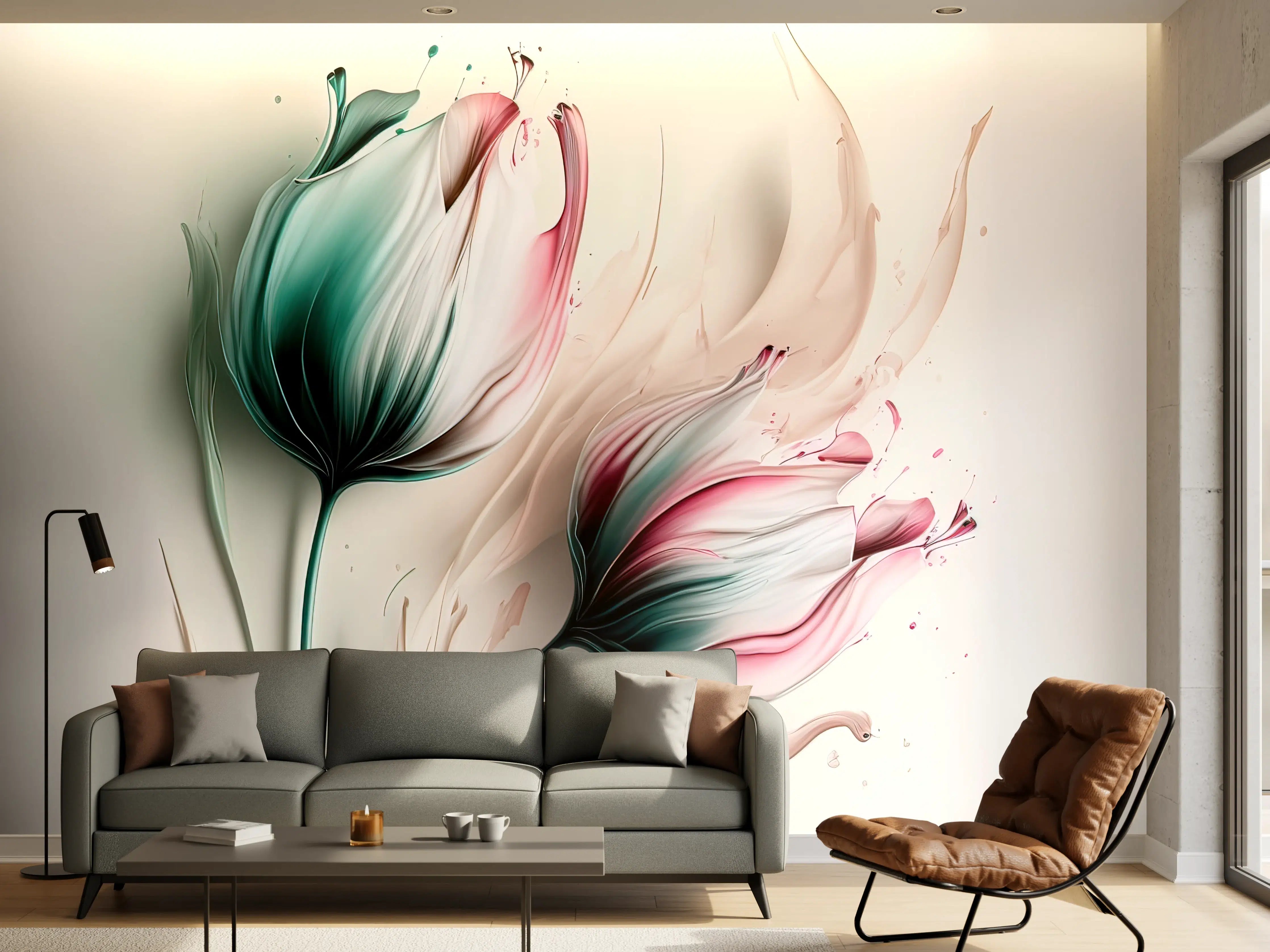 Wandverkleidung Wohnzimmer - Abstrakte Blumenkunst - Modernes Wandbild