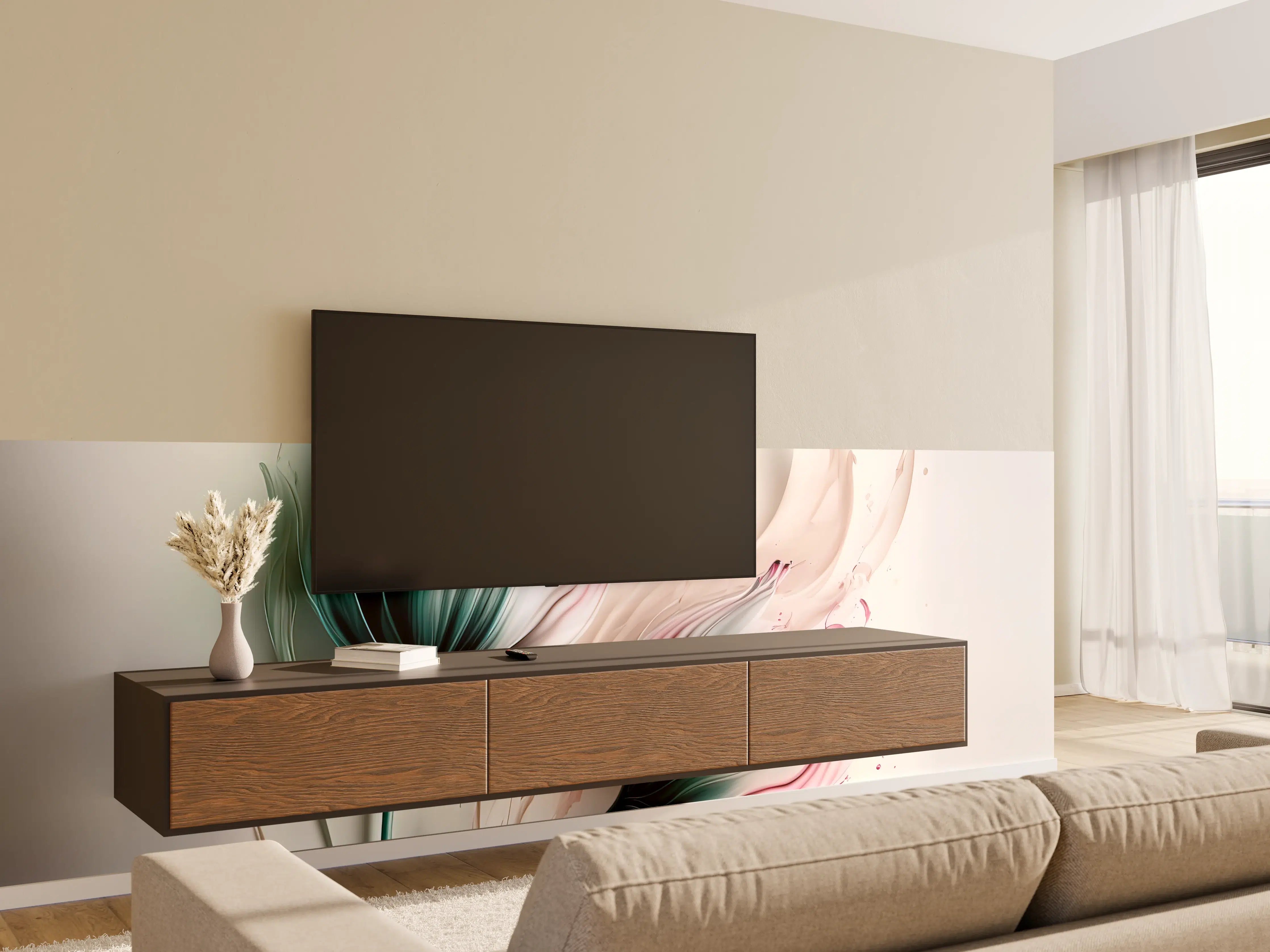 Wandverkleidung Wohnzimmer - Abstrakte Blumenkunst - Modernes Wandbild