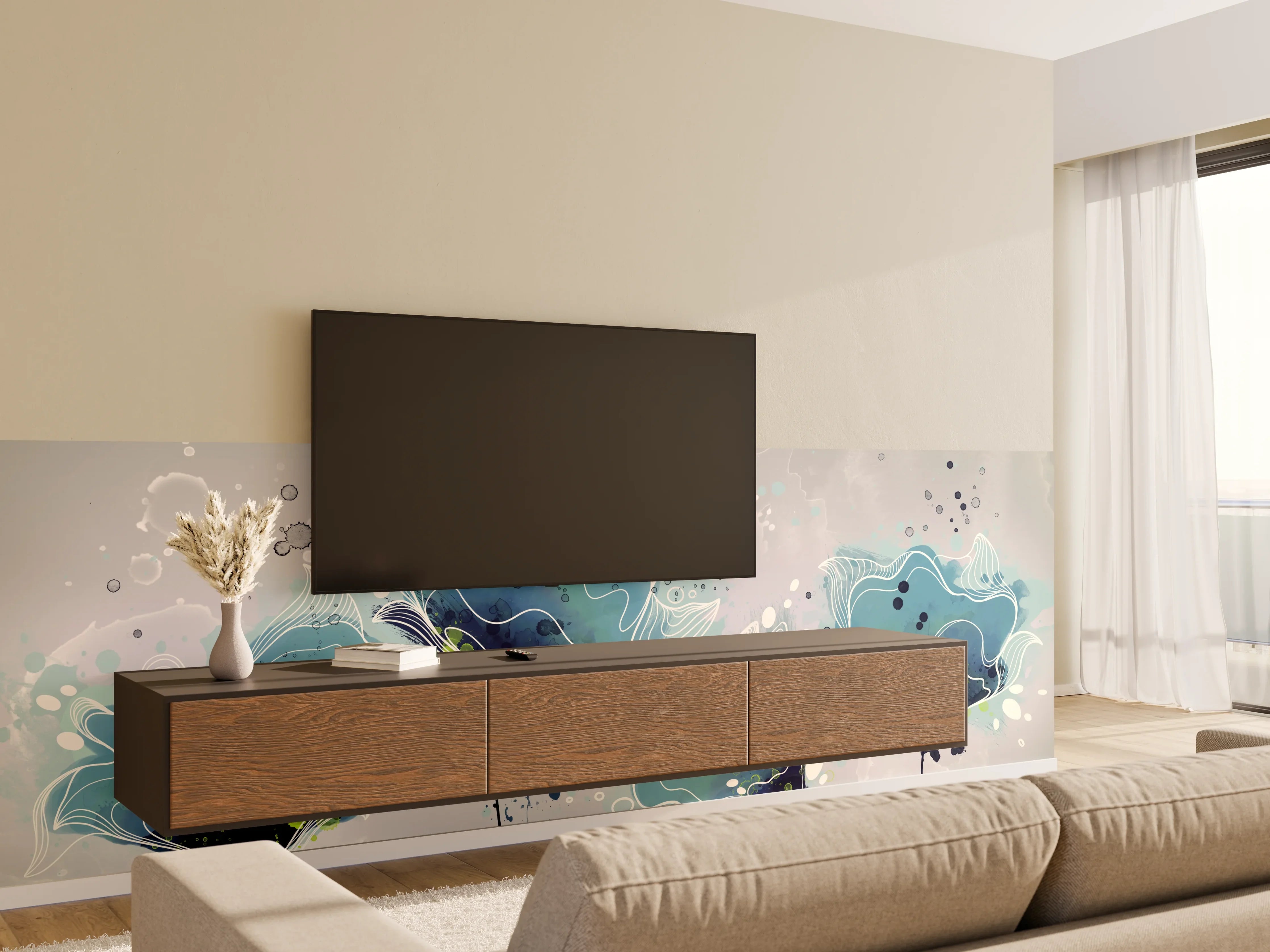 Wandverkleidung Wohnzimmer - Abstrakte Blumenmalerei