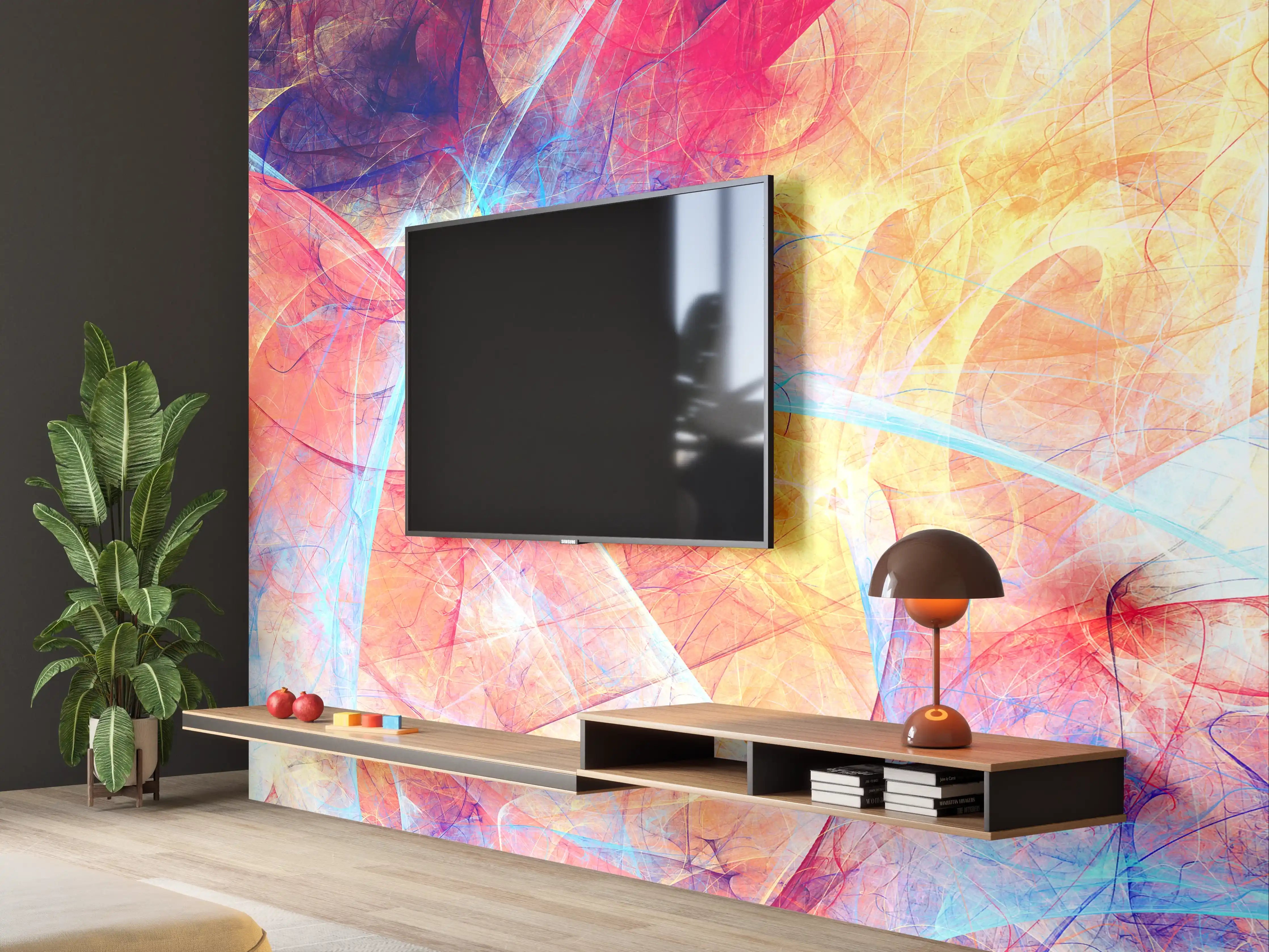 Wandverkleidung Wohnzimmer - Abstrakte Farbexplosion Kunstdruck