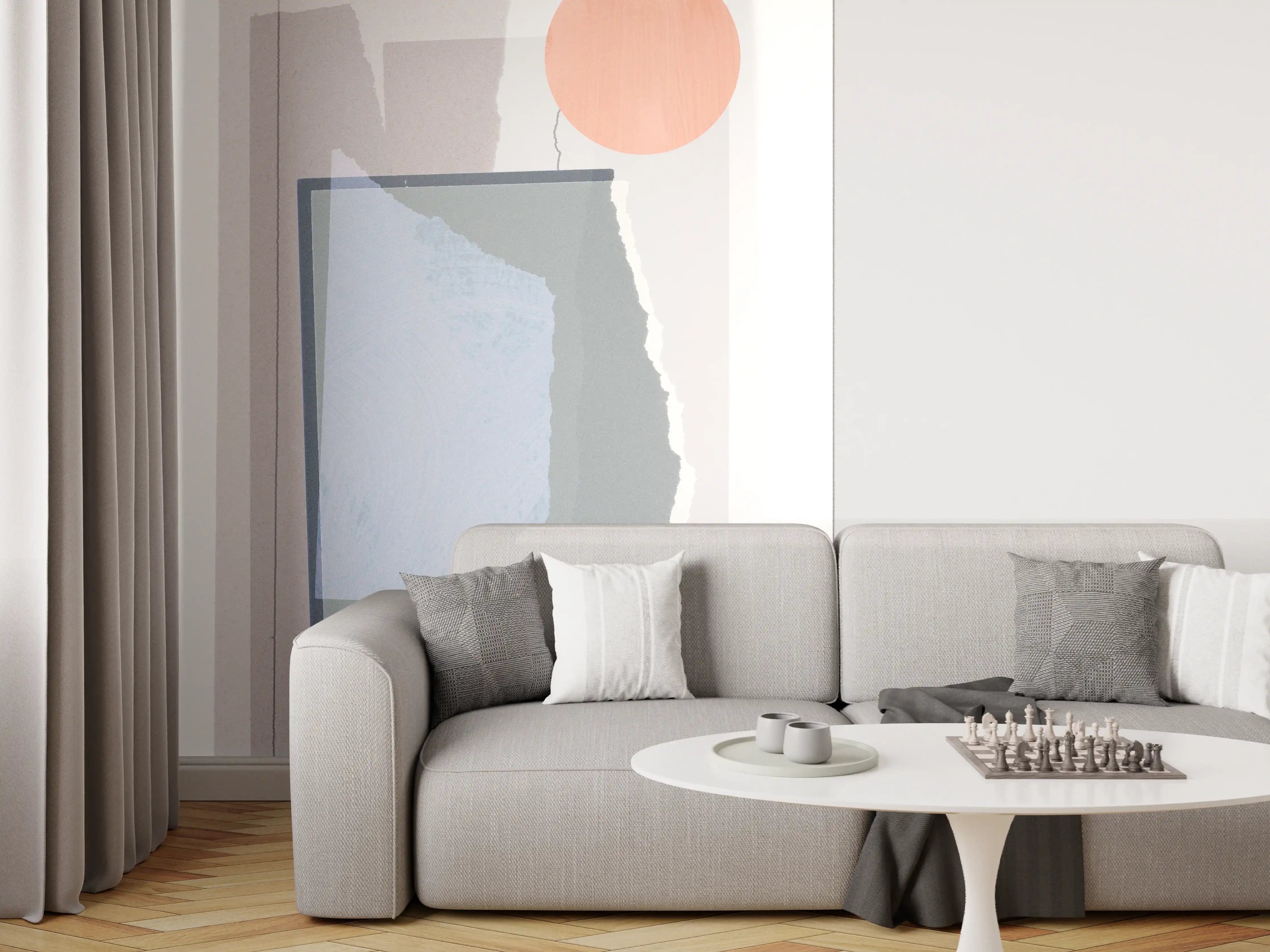 Wandverkleidung Wohnzimmer - Abstrakte Geometrie in Pastellfarben
