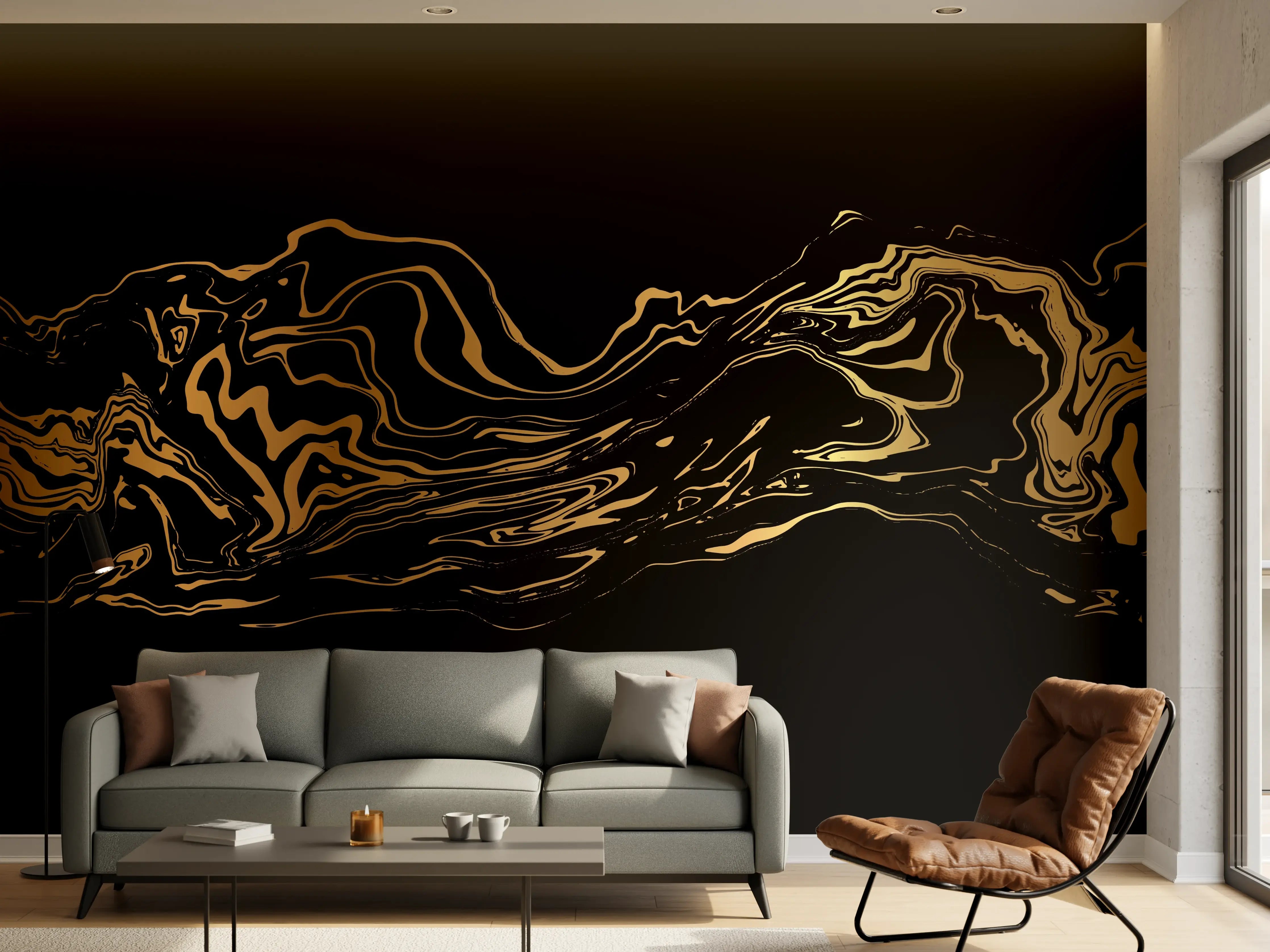 Wandverkleidung Wohnzimmer - Abstrakte Gold-Schwarz-Textur