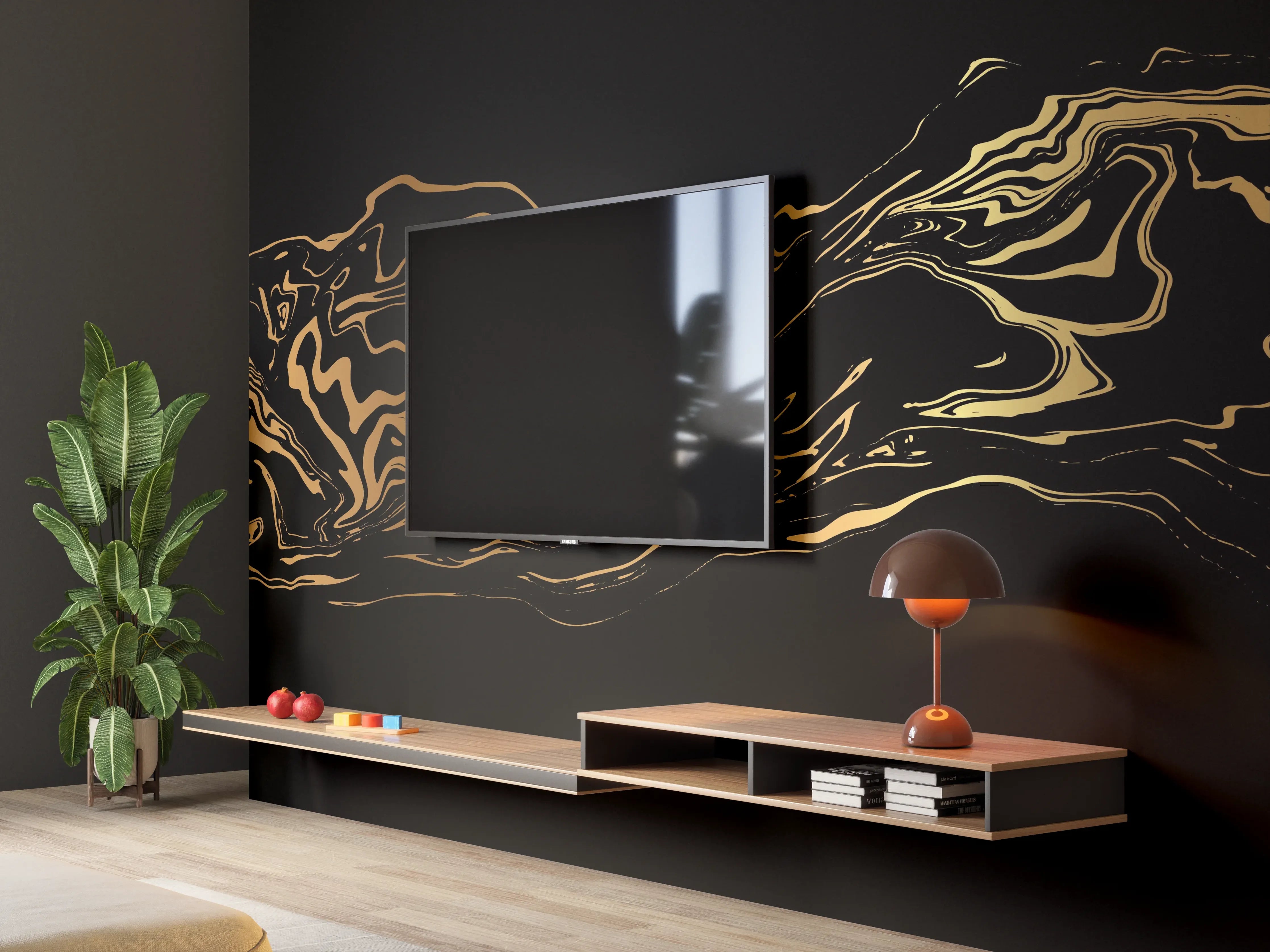 Wandverkleidung Wohnzimmer - Abstrakte Gold-Schwarz-Textur