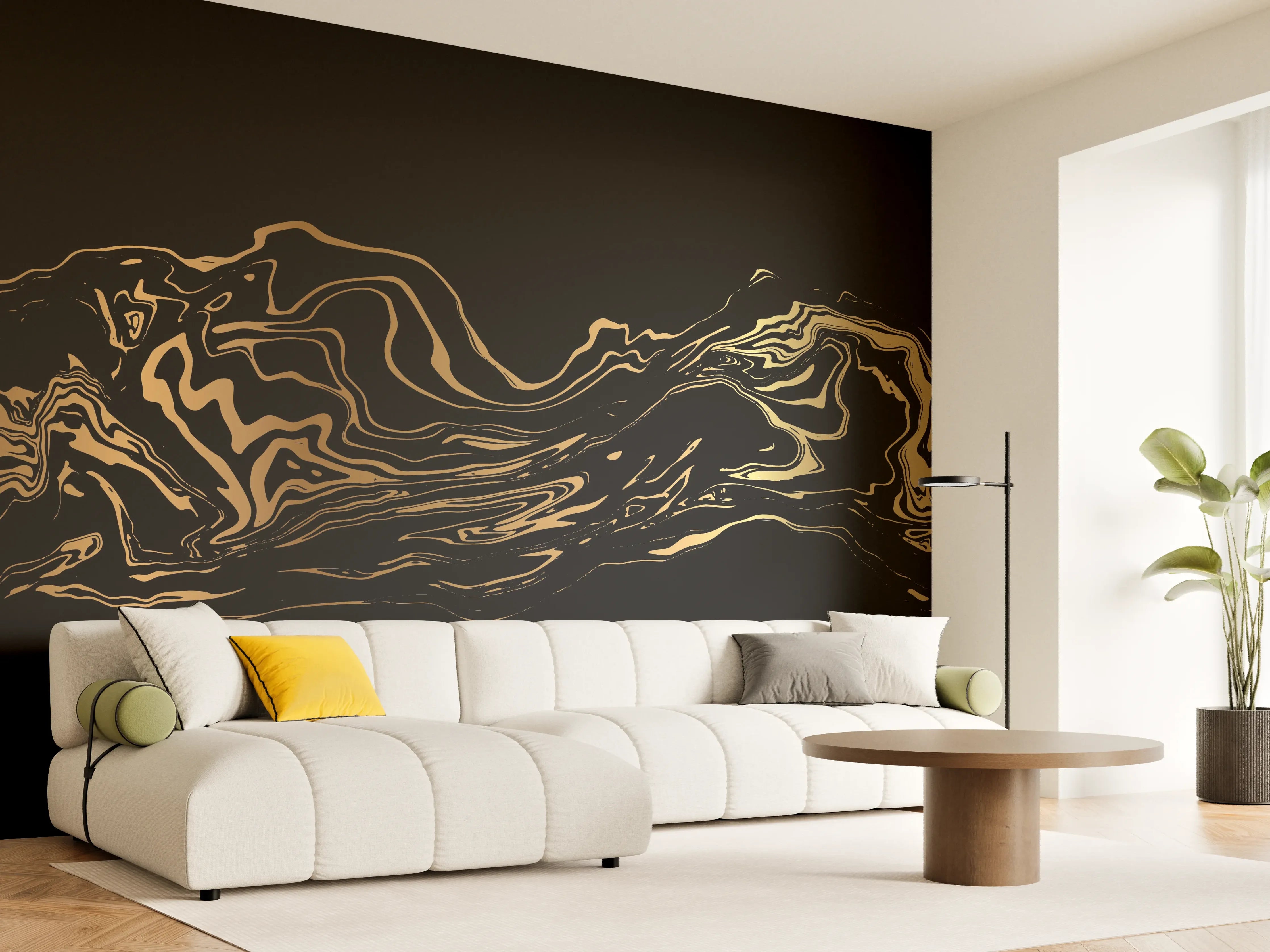 Wandverkleidung Wohnzimmer - Abstrakte Gold-Schwarz-Textur
