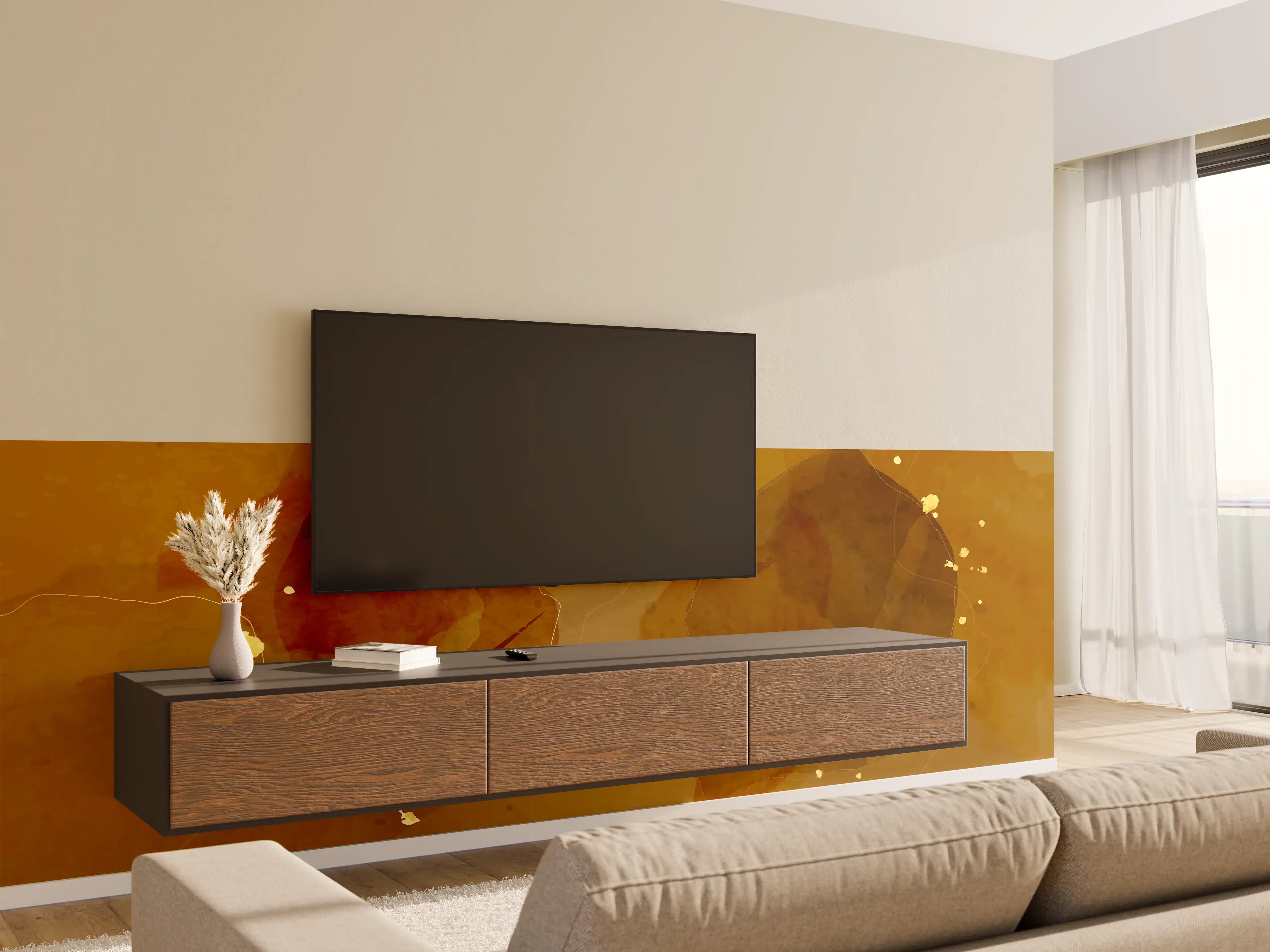Wandverkleidung Wohnzimmer - Abstrakte Goldbraune Kunst