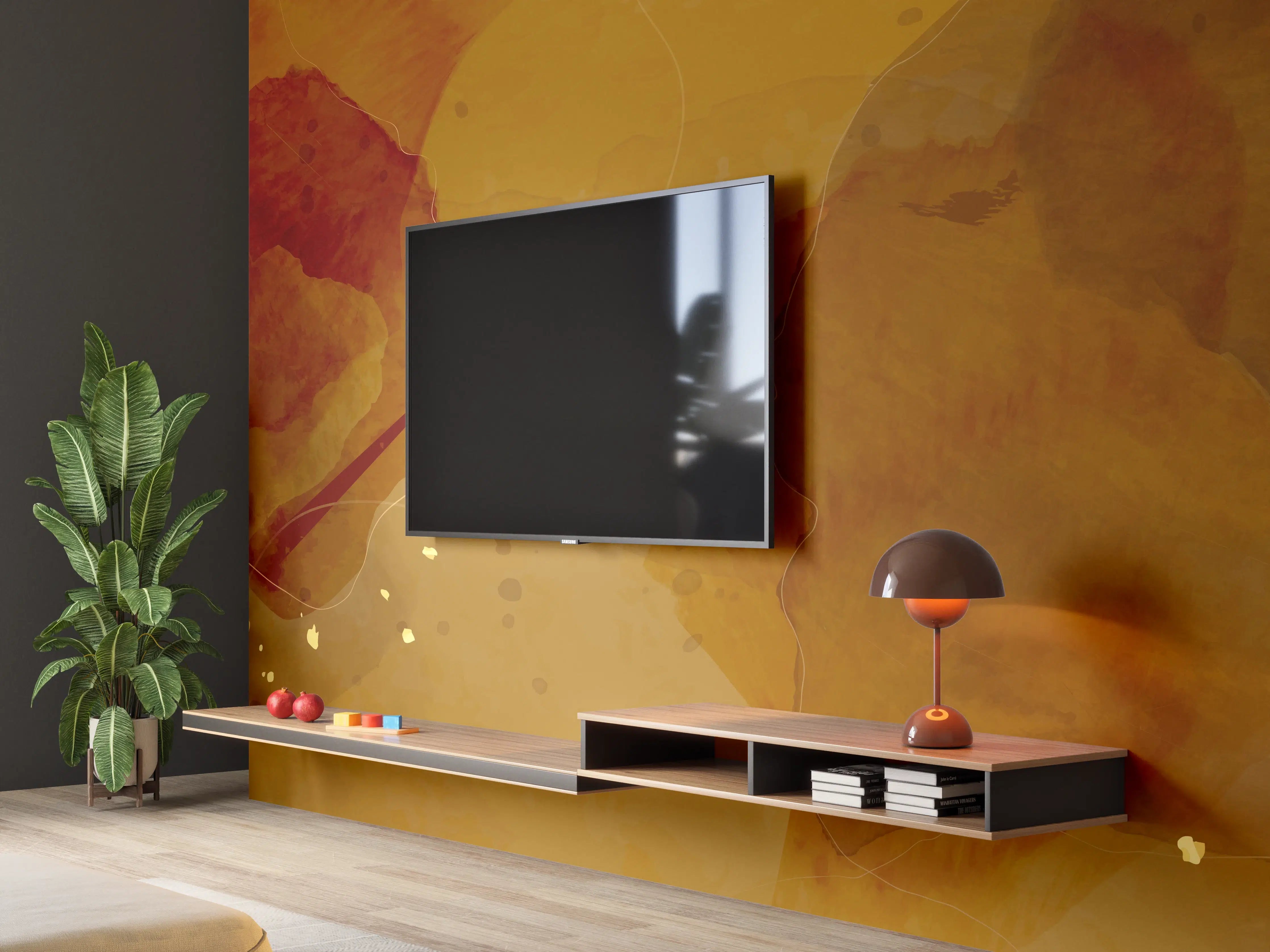 Wandverkleidung Wohnzimmer - Abstrakte Goldbraune Kunst