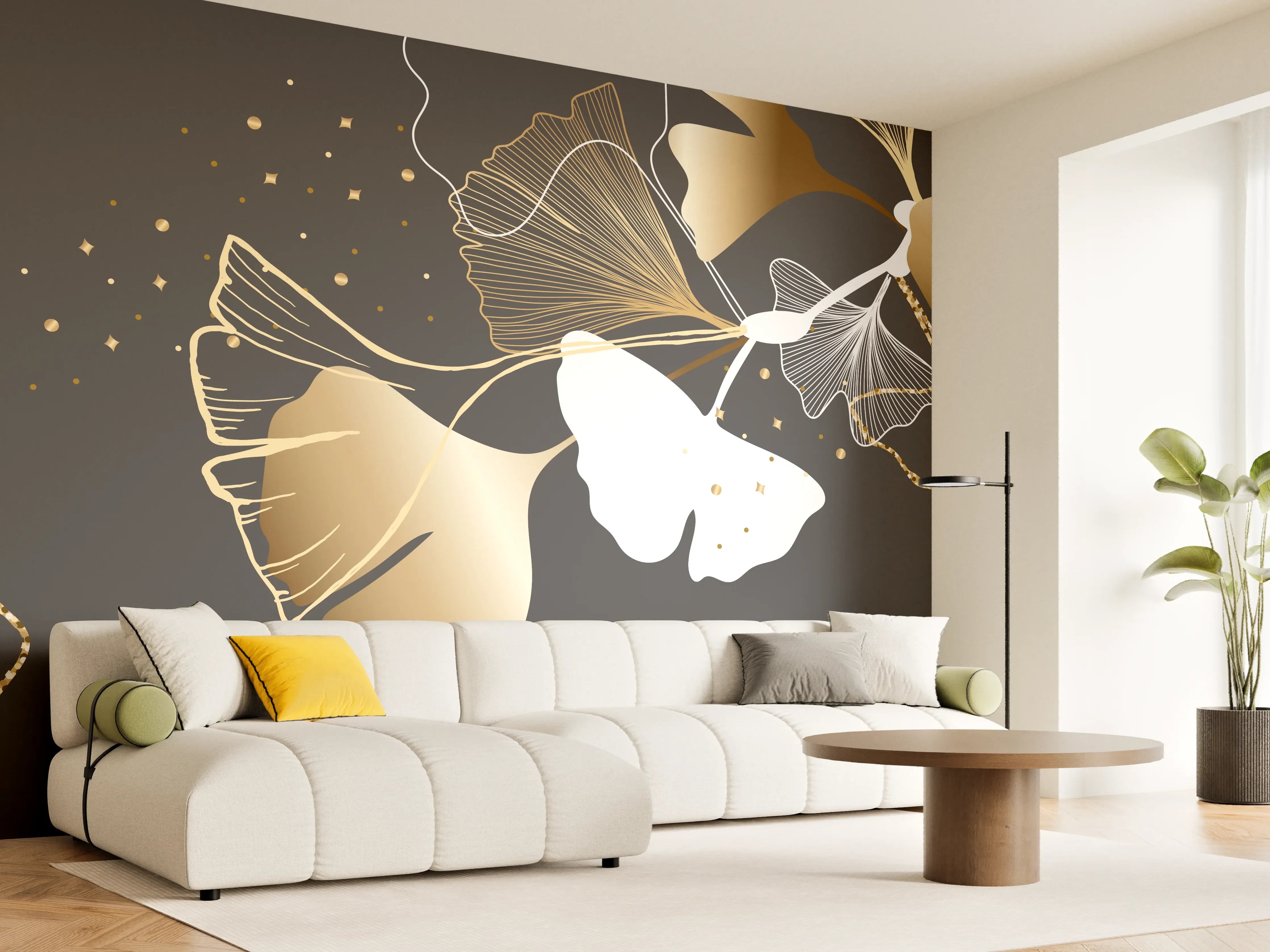 Wandverkleidung Wohnzimmer - Abstrakte Goldene Schmetterlinge