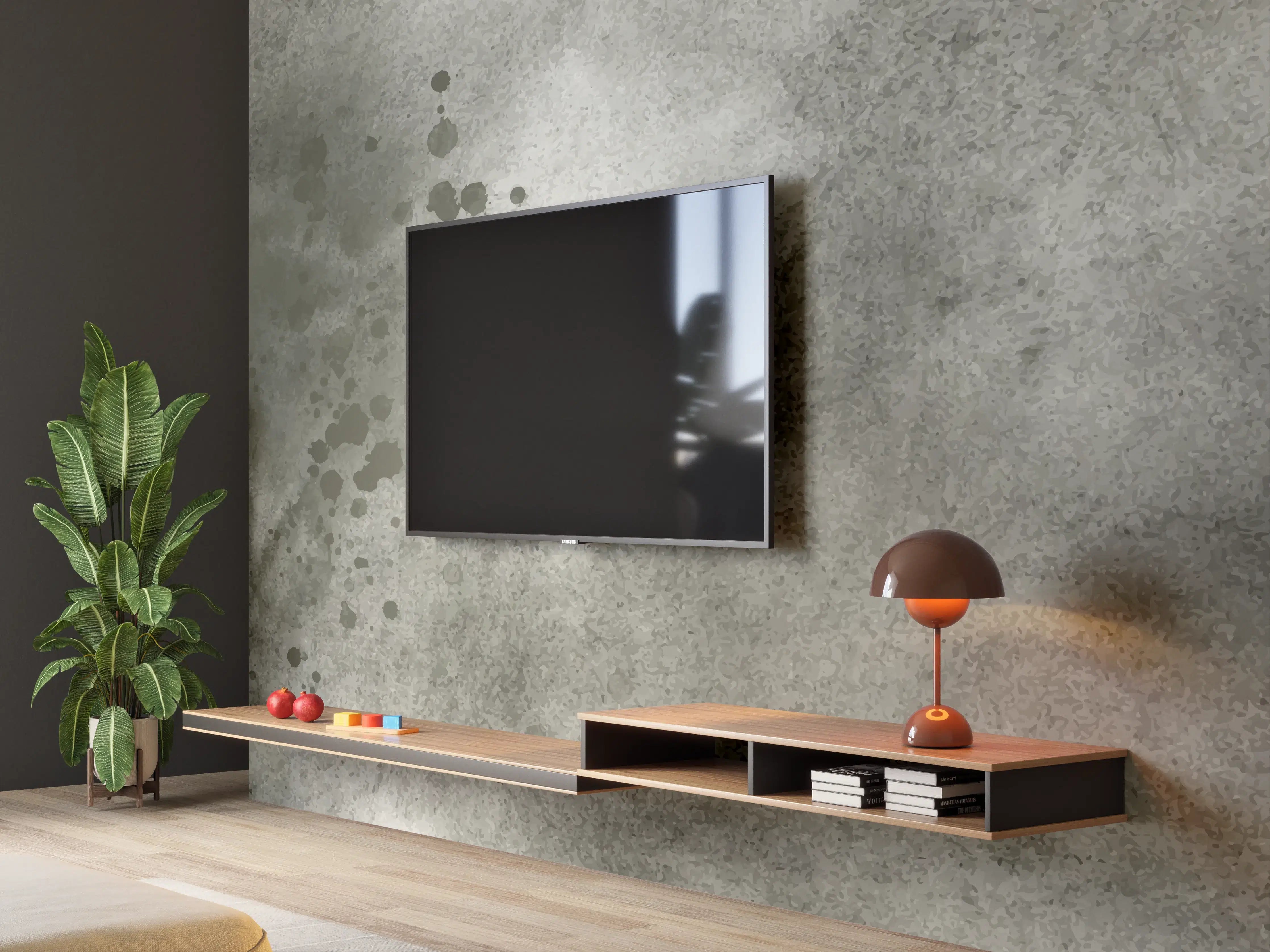 Wandverkleidung Wohnzimmer - Abstrakte Grau-Schwarz Aquarelltextur