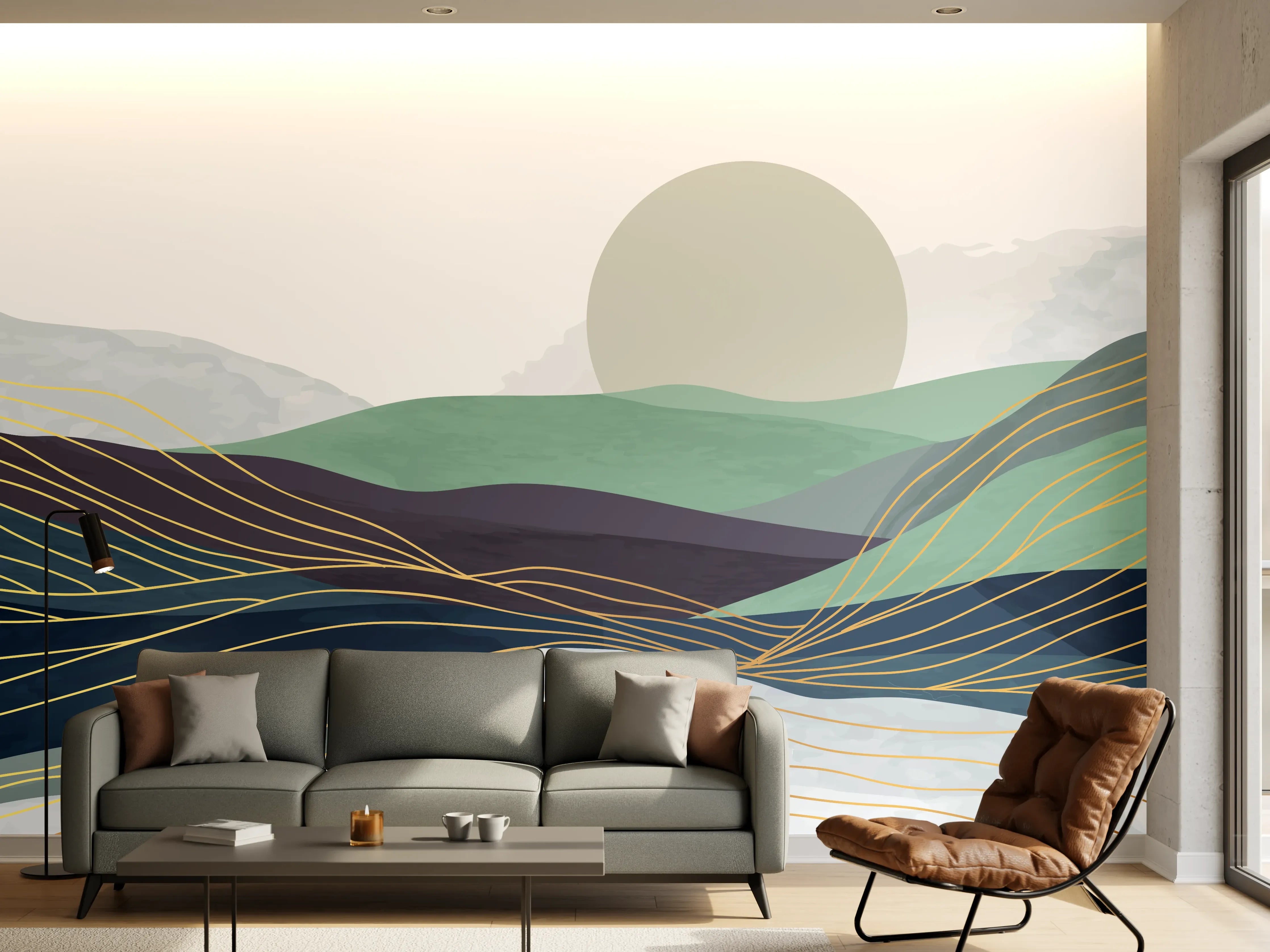 Wandverkleidung Wohnzimmer - Abstrakte Hügel-Landschaft
