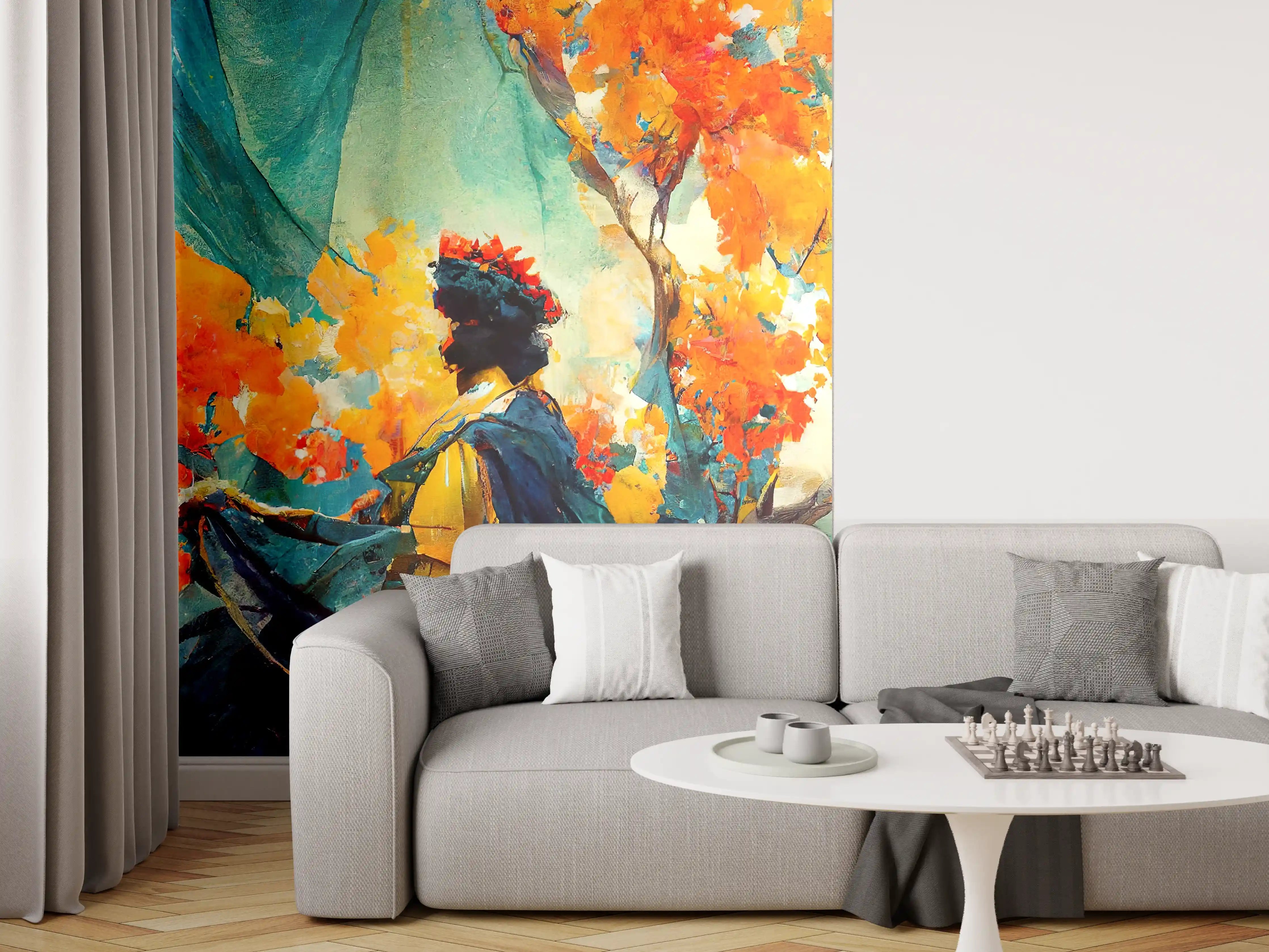Wandverkleidung Wohnzimmer - Abstrakte Kunst - Frau im Wald