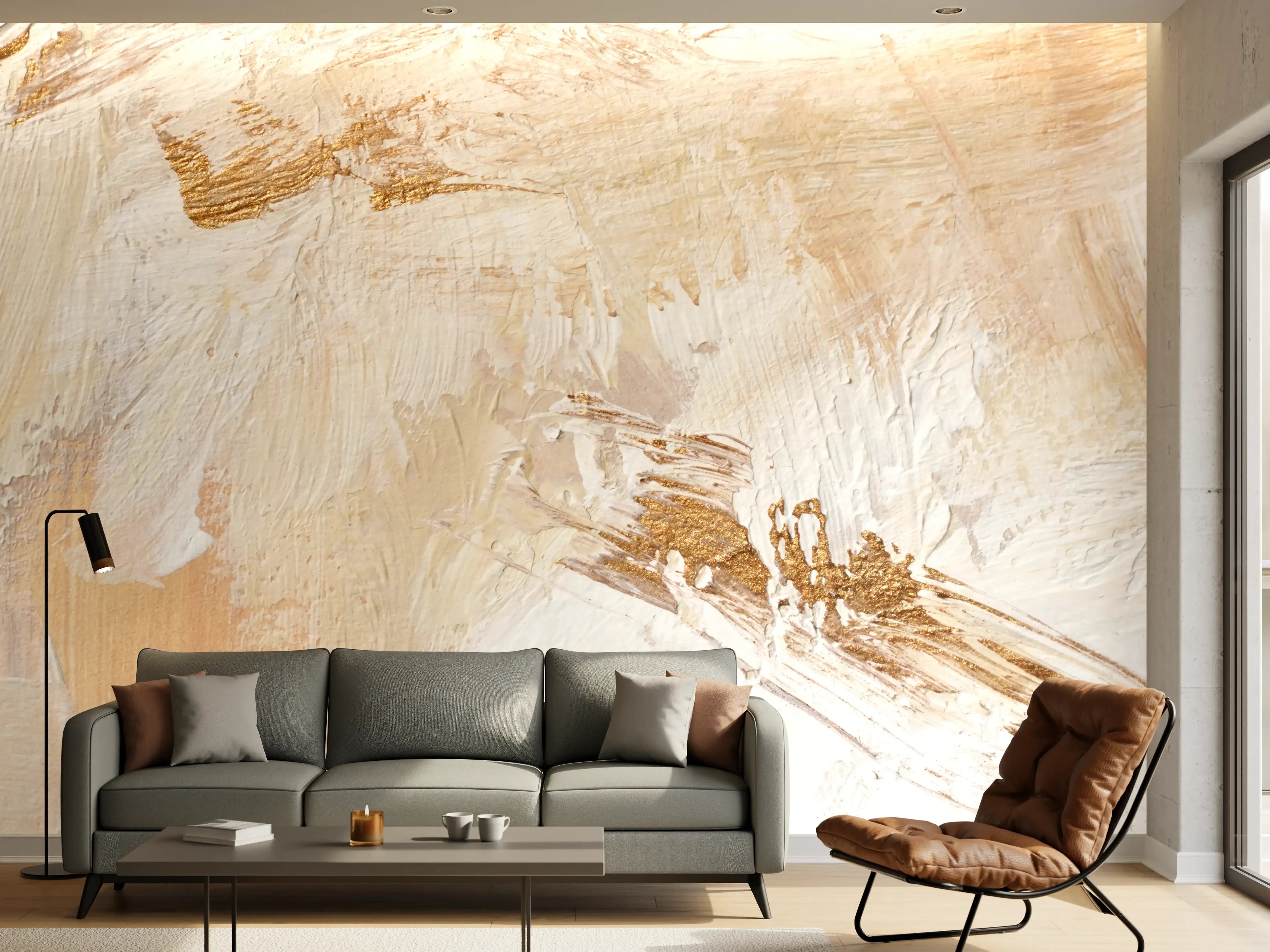 Wandverkleidung Wohnzimmer - Abstrakte Kunst - Warme Erdtöne