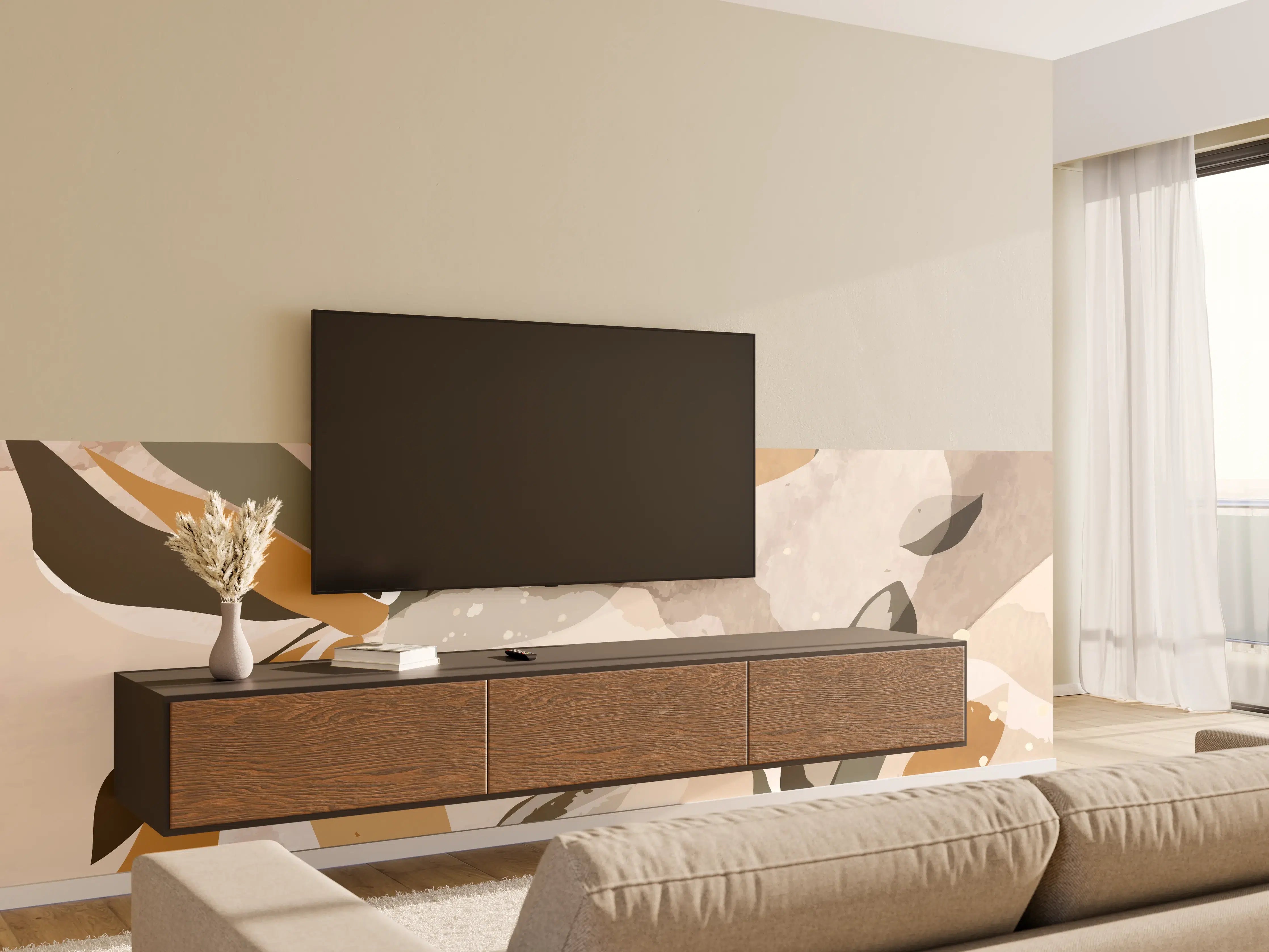Wandverkleidung Wohnzimmer - Abstrakte Kunst Beige Braun