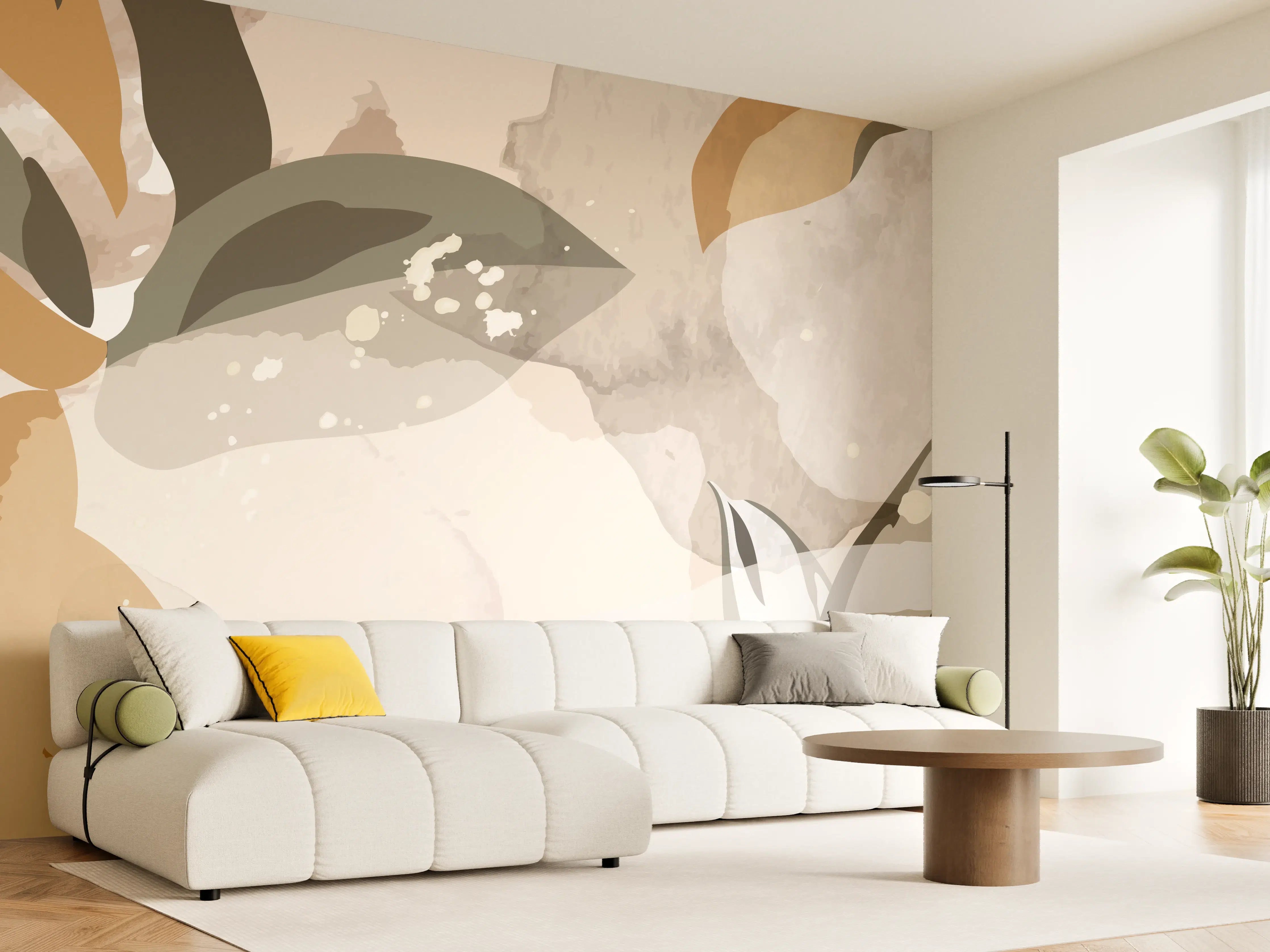 Wandverkleidung Wohnzimmer - Abstrakte Kunst Beige Braun