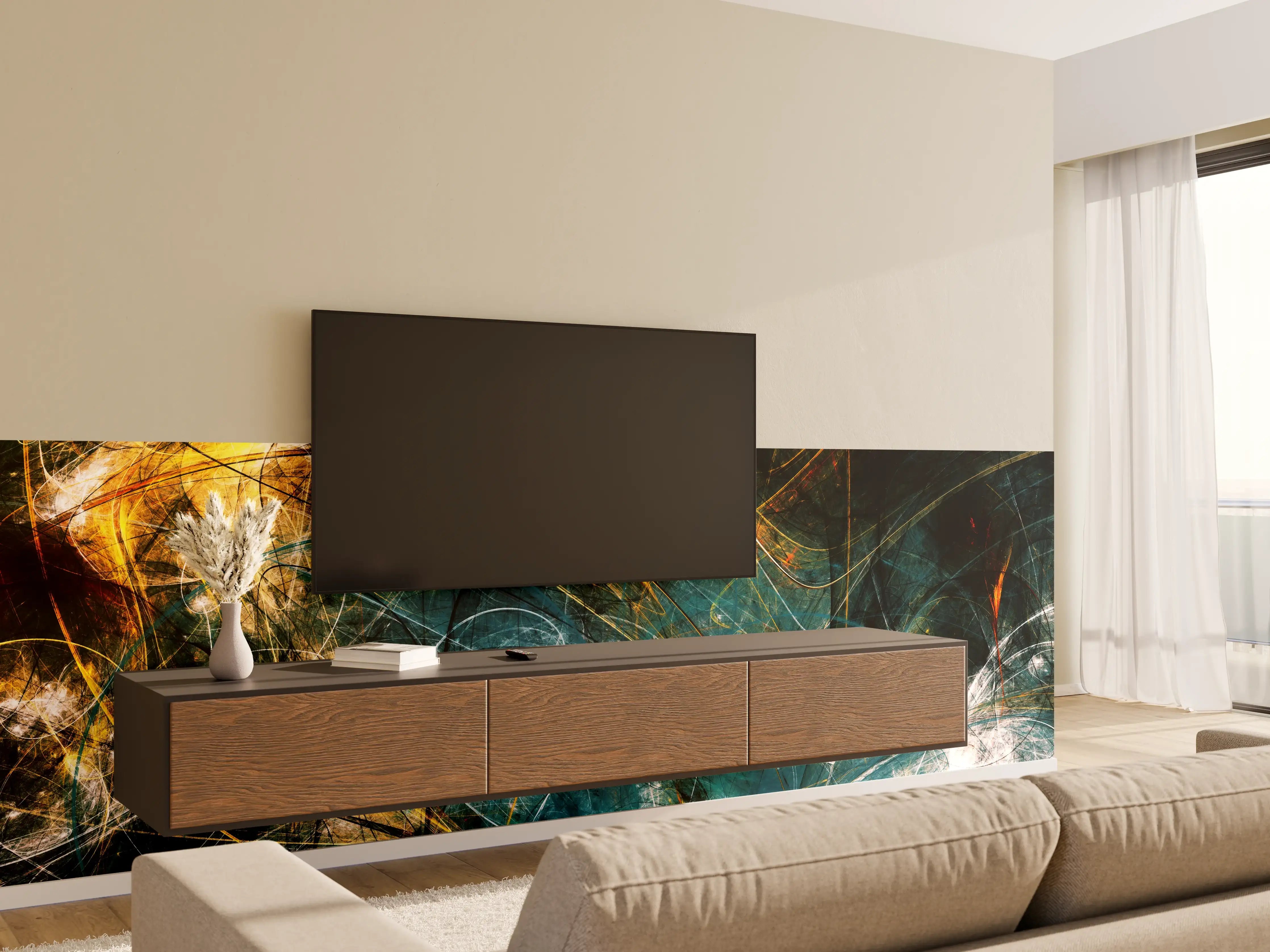 Wandverkleidung Wohnzimmer - Abstrakte Kunst in dunklen Tönen