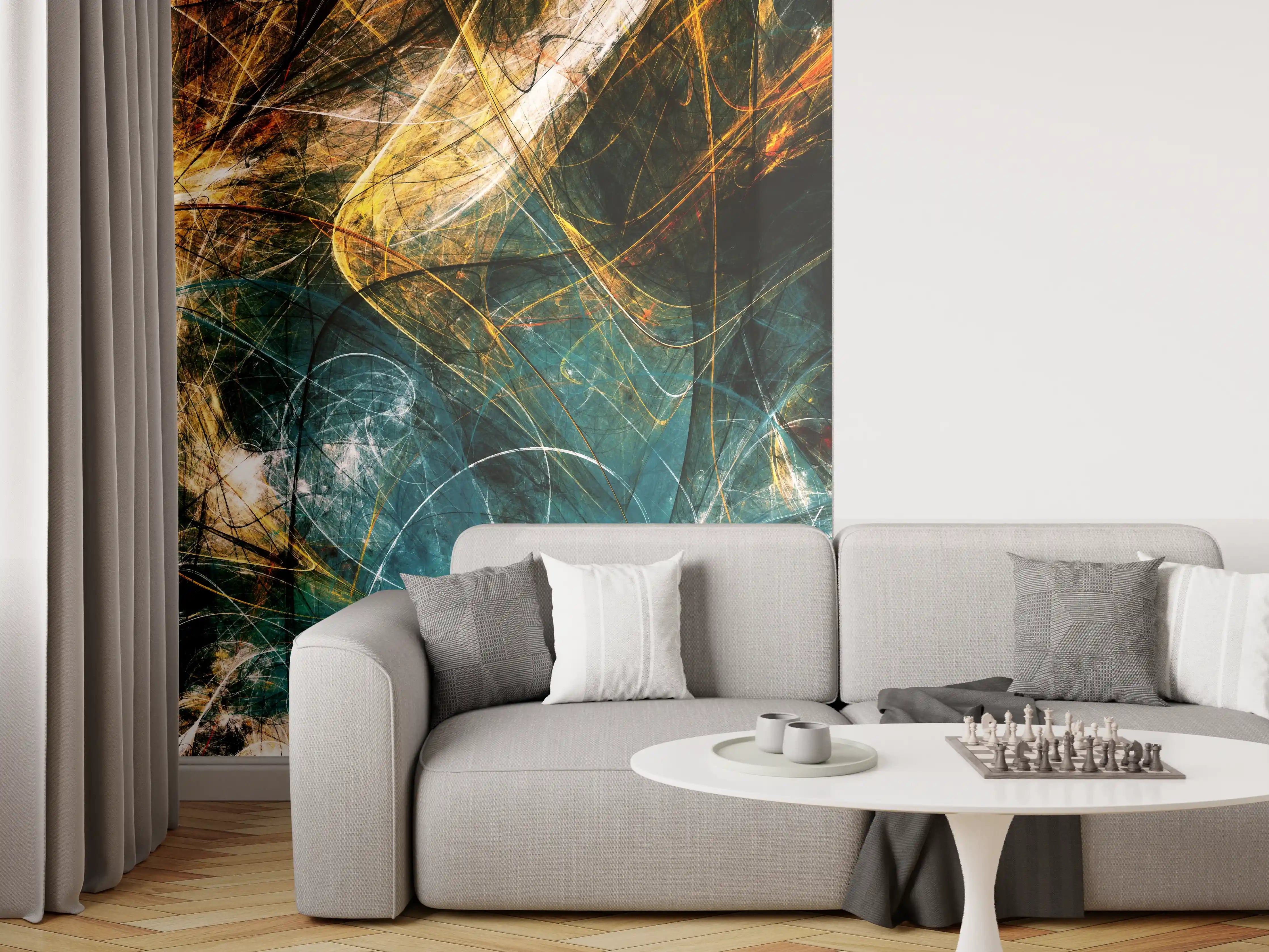 Wandverkleidung Wohnzimmer - Abstrakte Kunst in dunklen Tönen