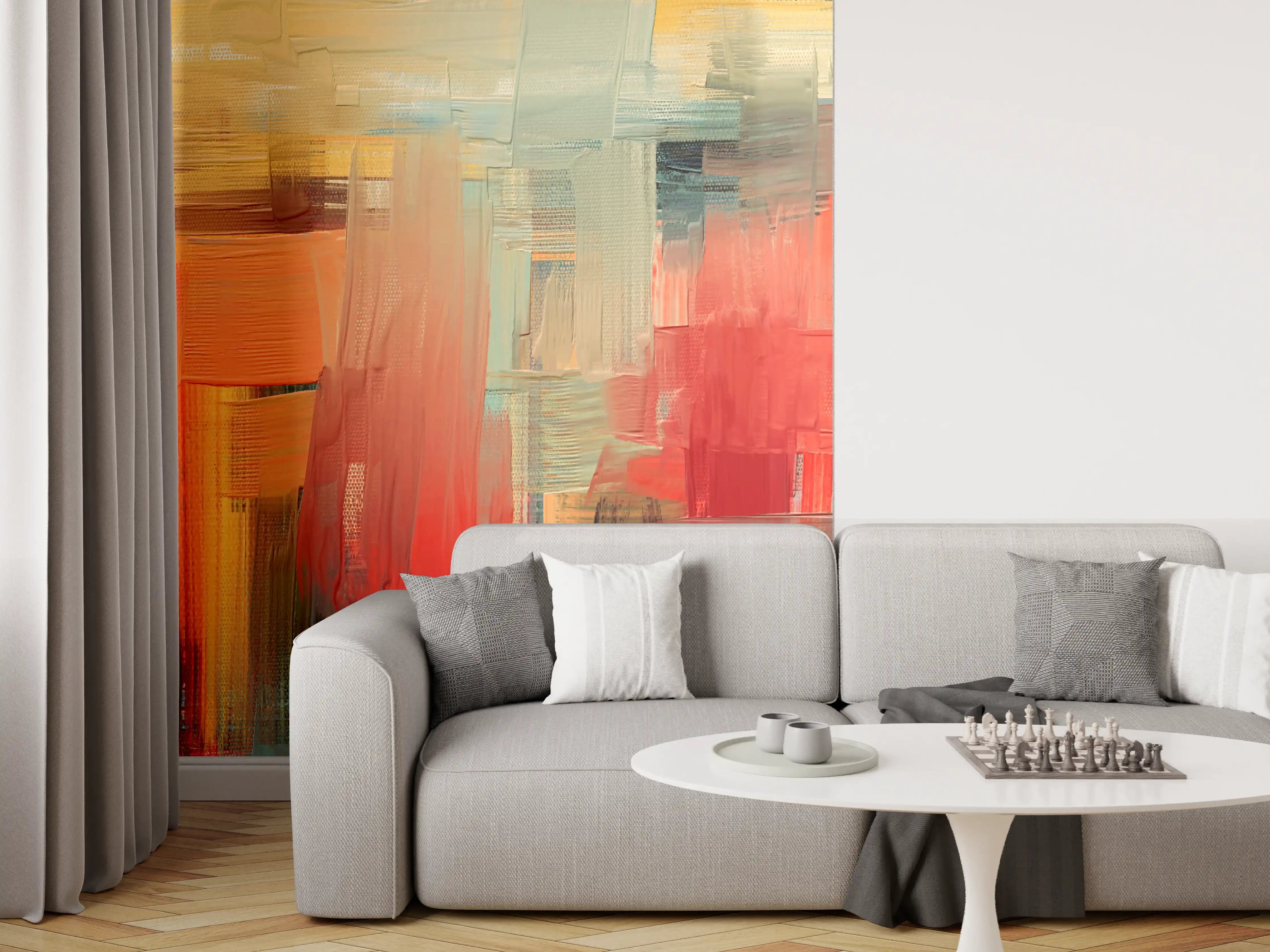 Wandverkleidung Wohnzimmer - Abstrakte Kunst in warmen Rottönen