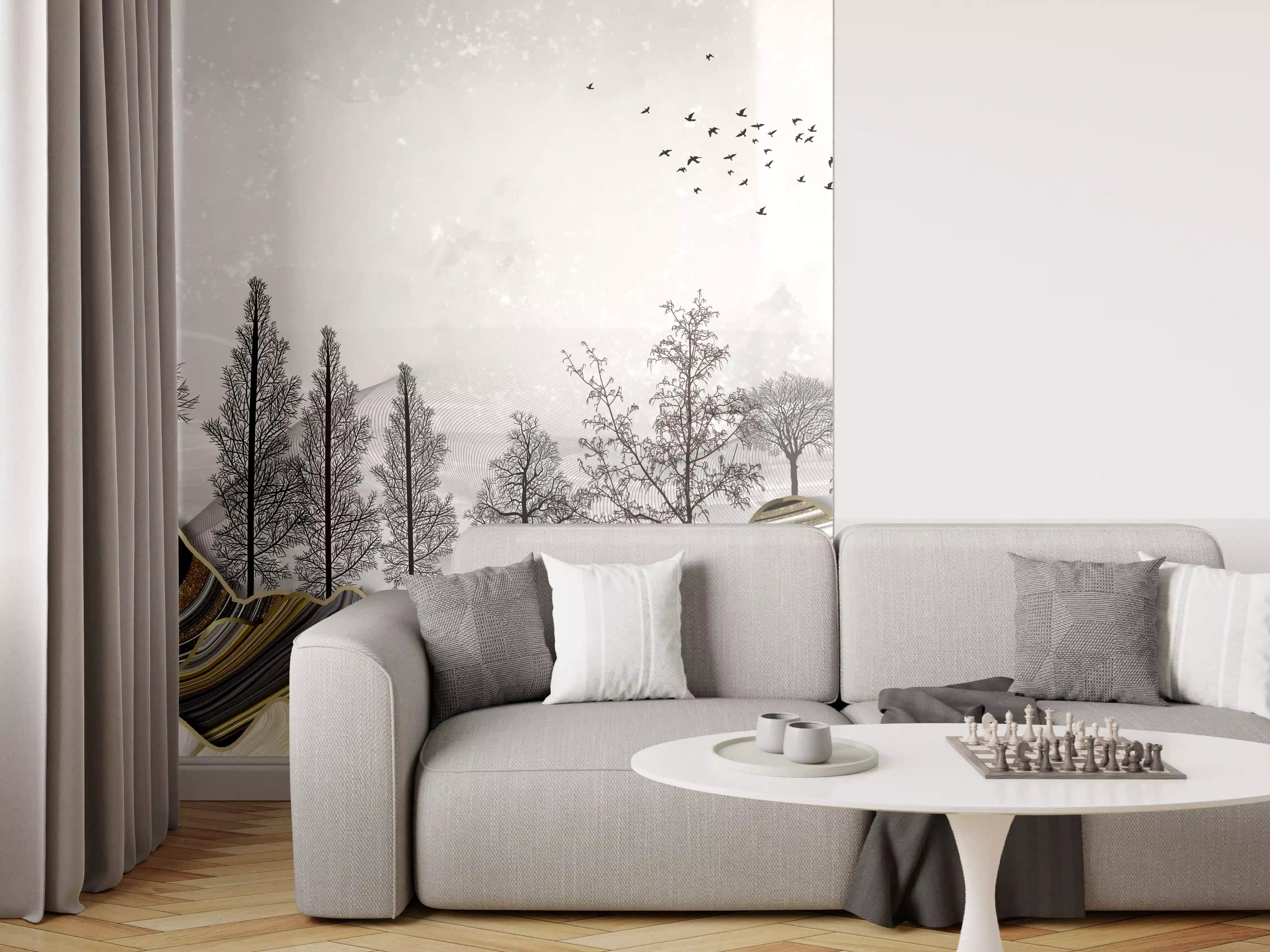 Wandverkleidung Wohnzimmer - Abstrakte Landschafts- Zeichnung