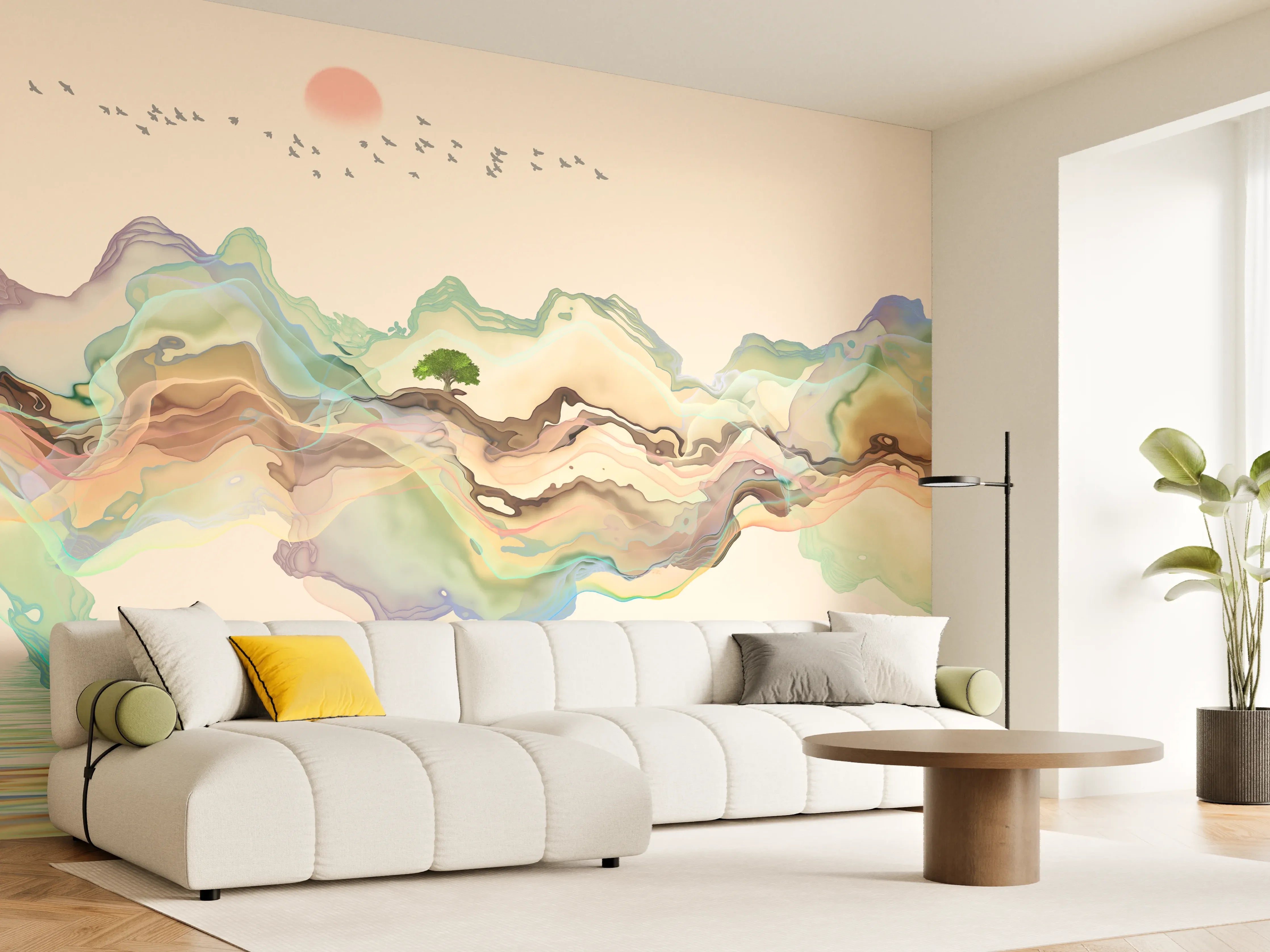 Wandverkleidung Wohnzimmer - Abstrakte Landschafts Illustration