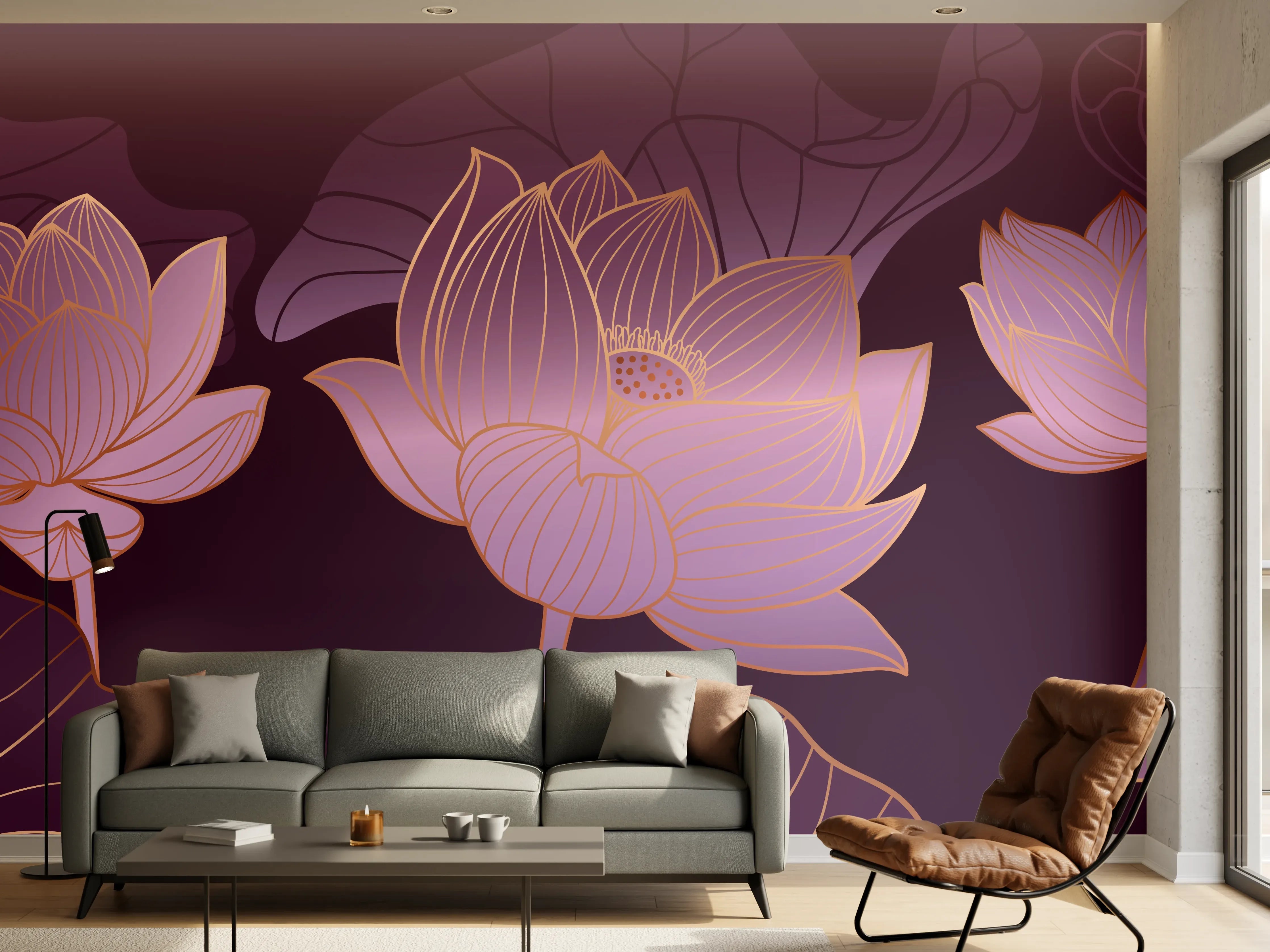 Wandverkleidung Wohnzimmer - Abstrakte Lila Lotus Illustration