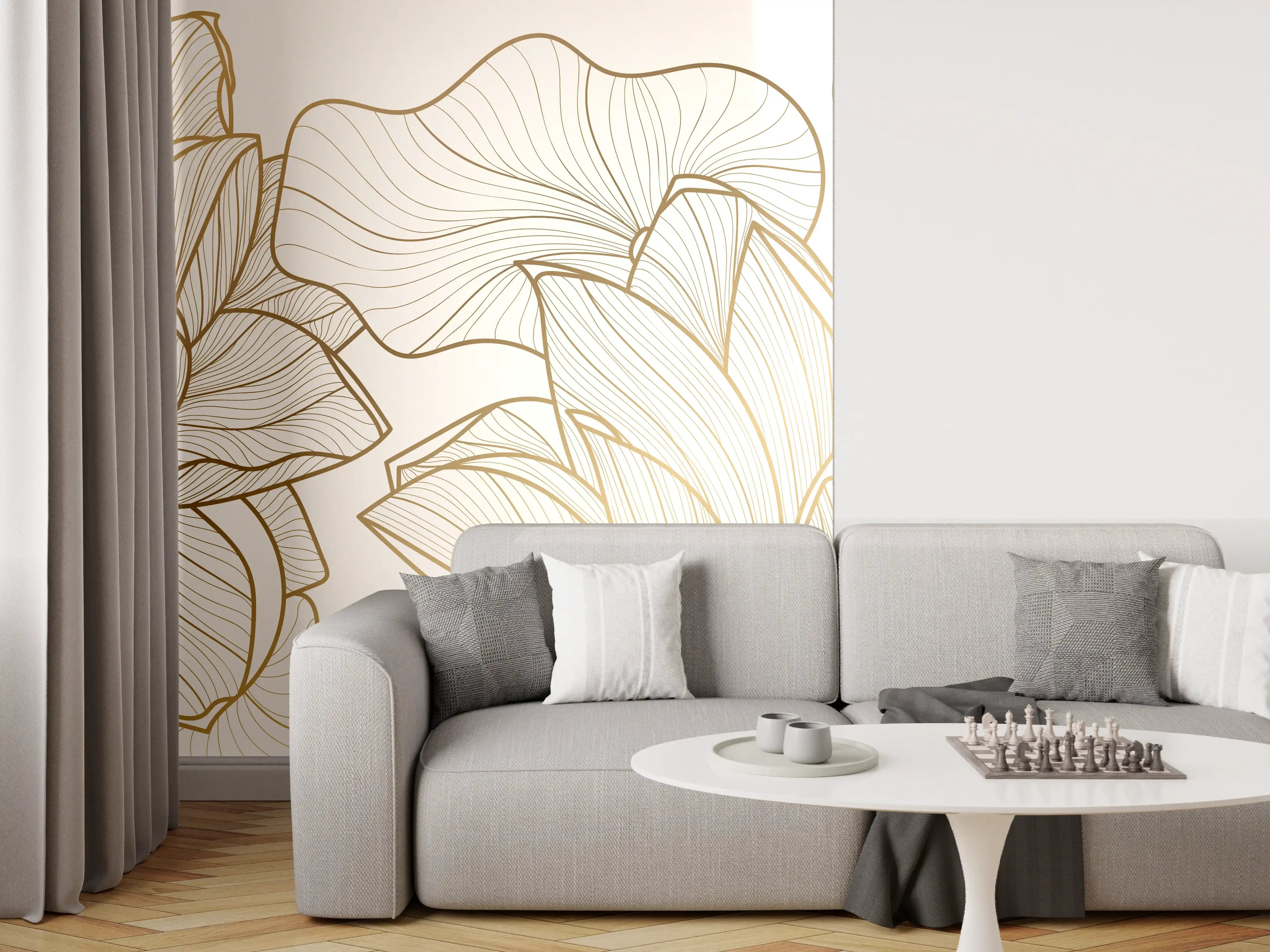 Wandverkleidung Wohnzimmer - Abstrakte Linien Blumenillustration