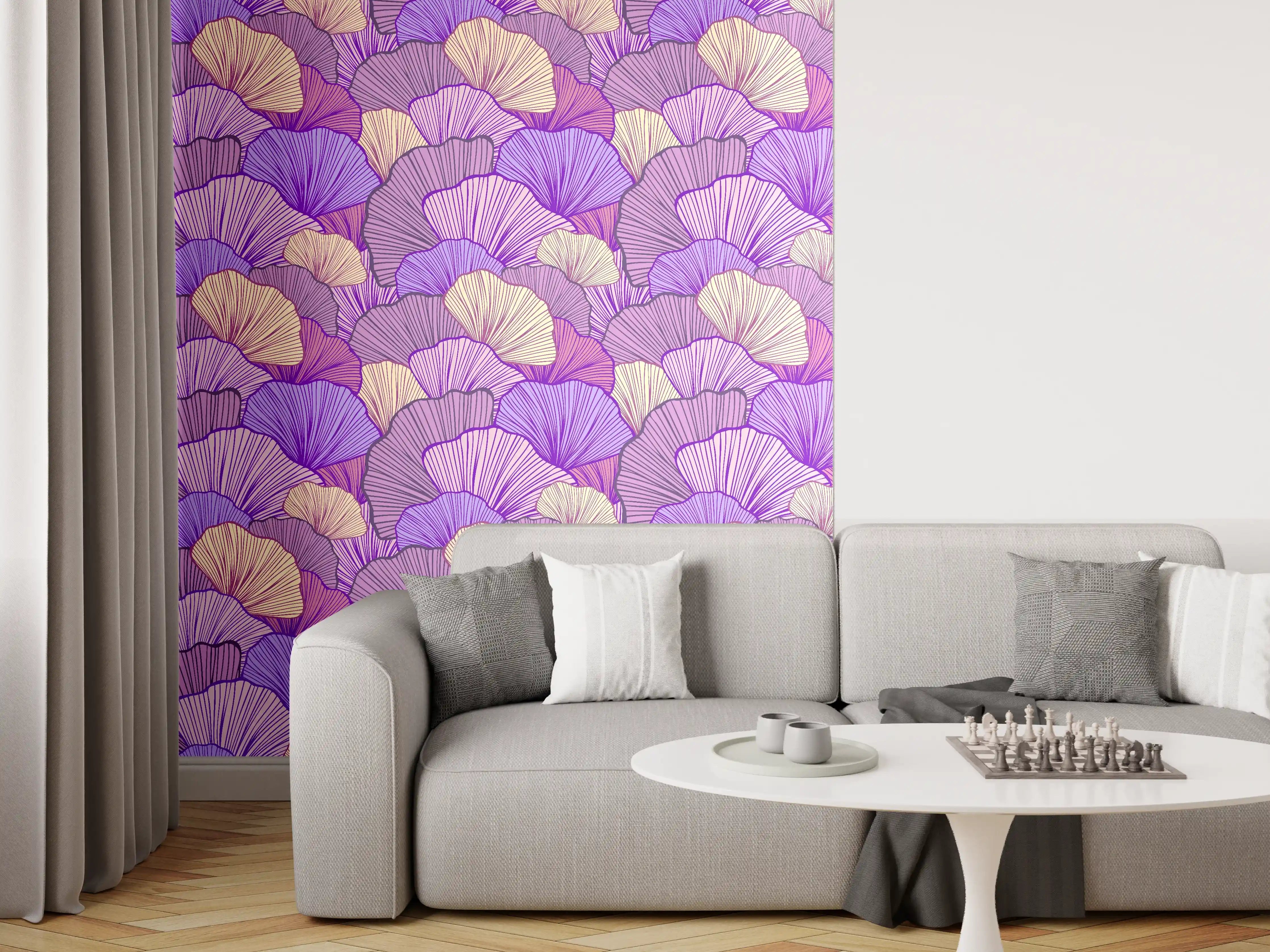 Wandverkleidung Wohnzimmer - Abstrakte Muscheln in Lila