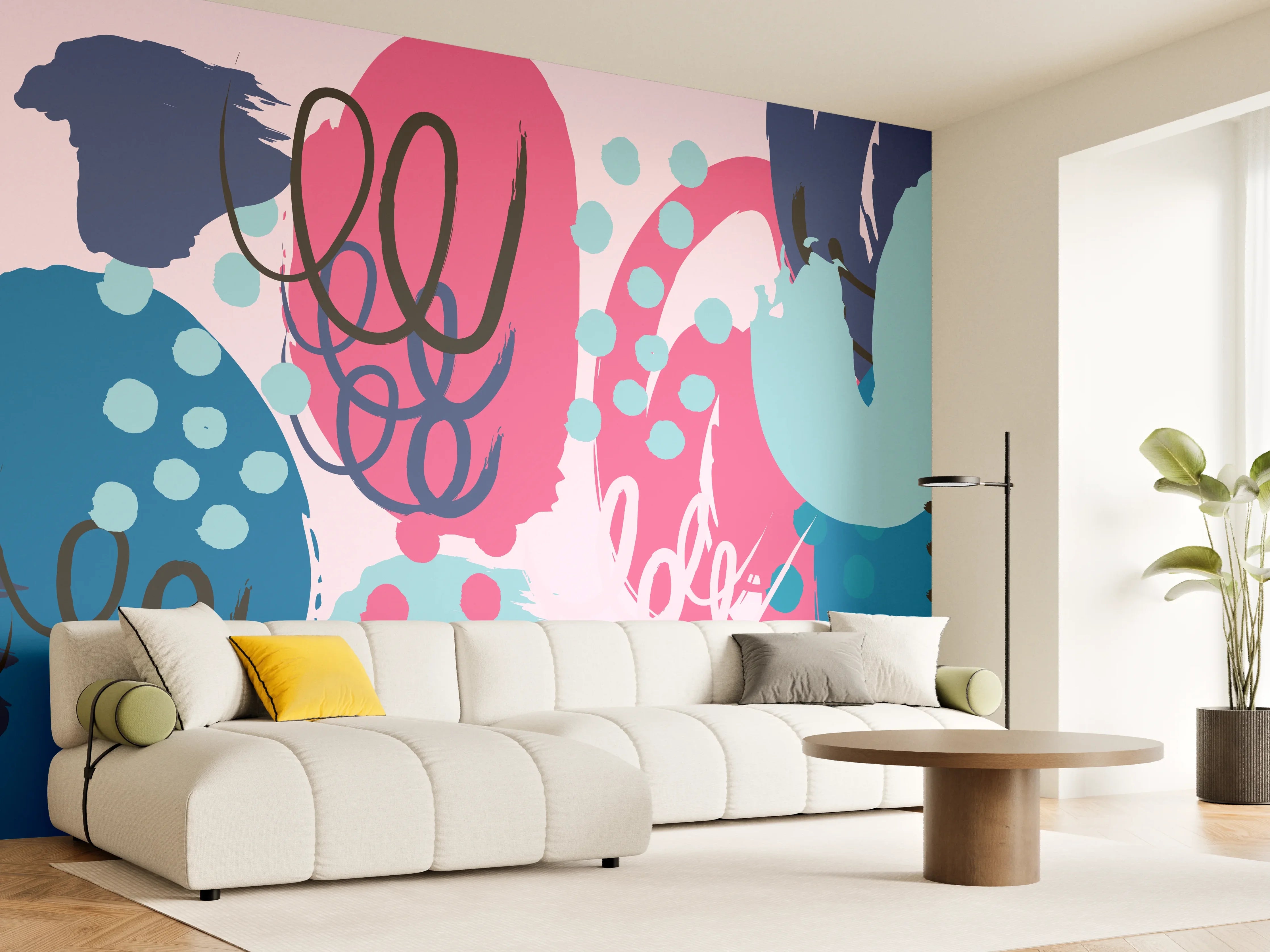 Wandverkleidung Wohnzimmer - Abstrakte Muster Collage Bunt