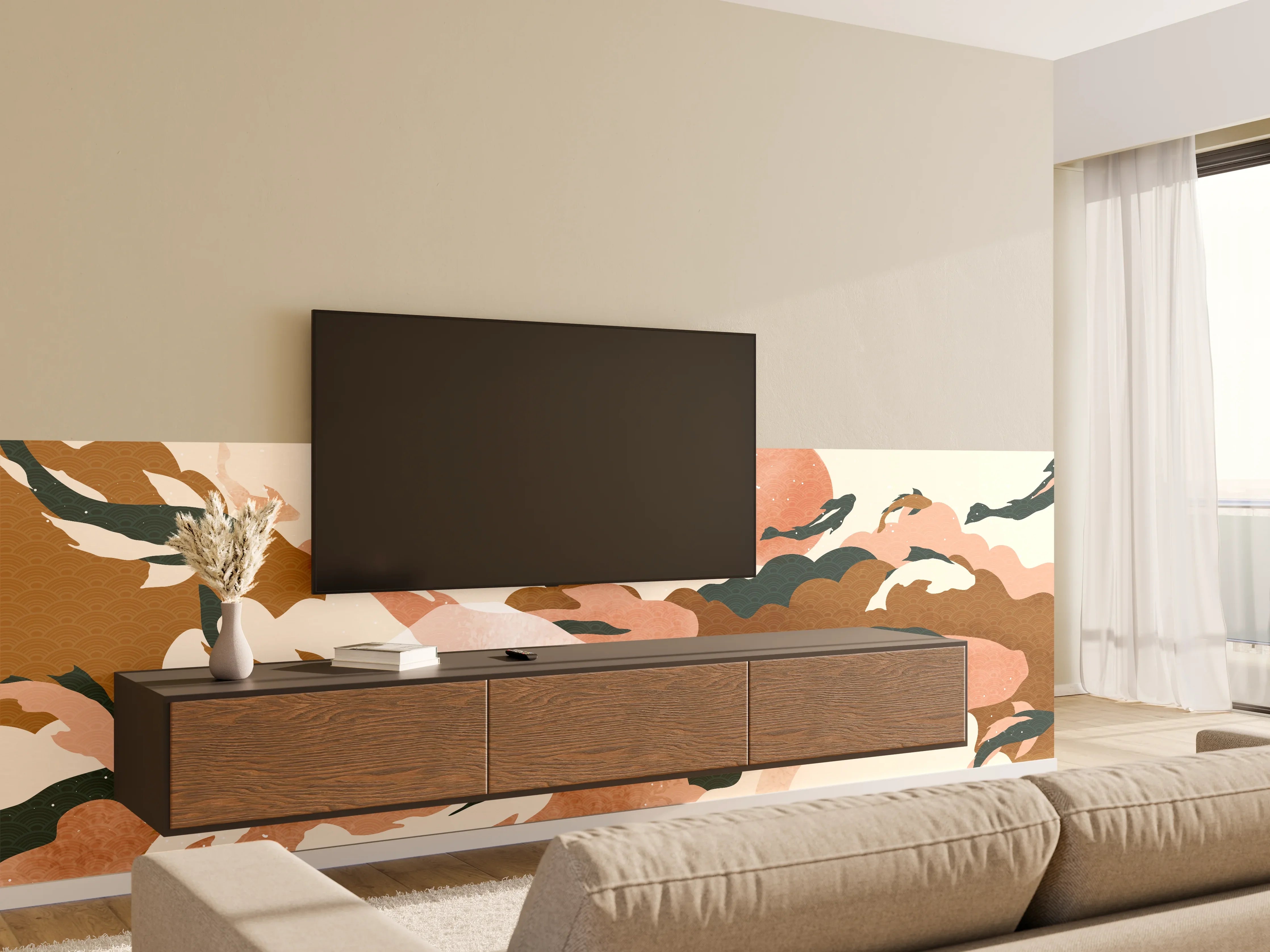 Wandverkleidung Wohnzimmer - Abstrakte Natur Pastelltöne