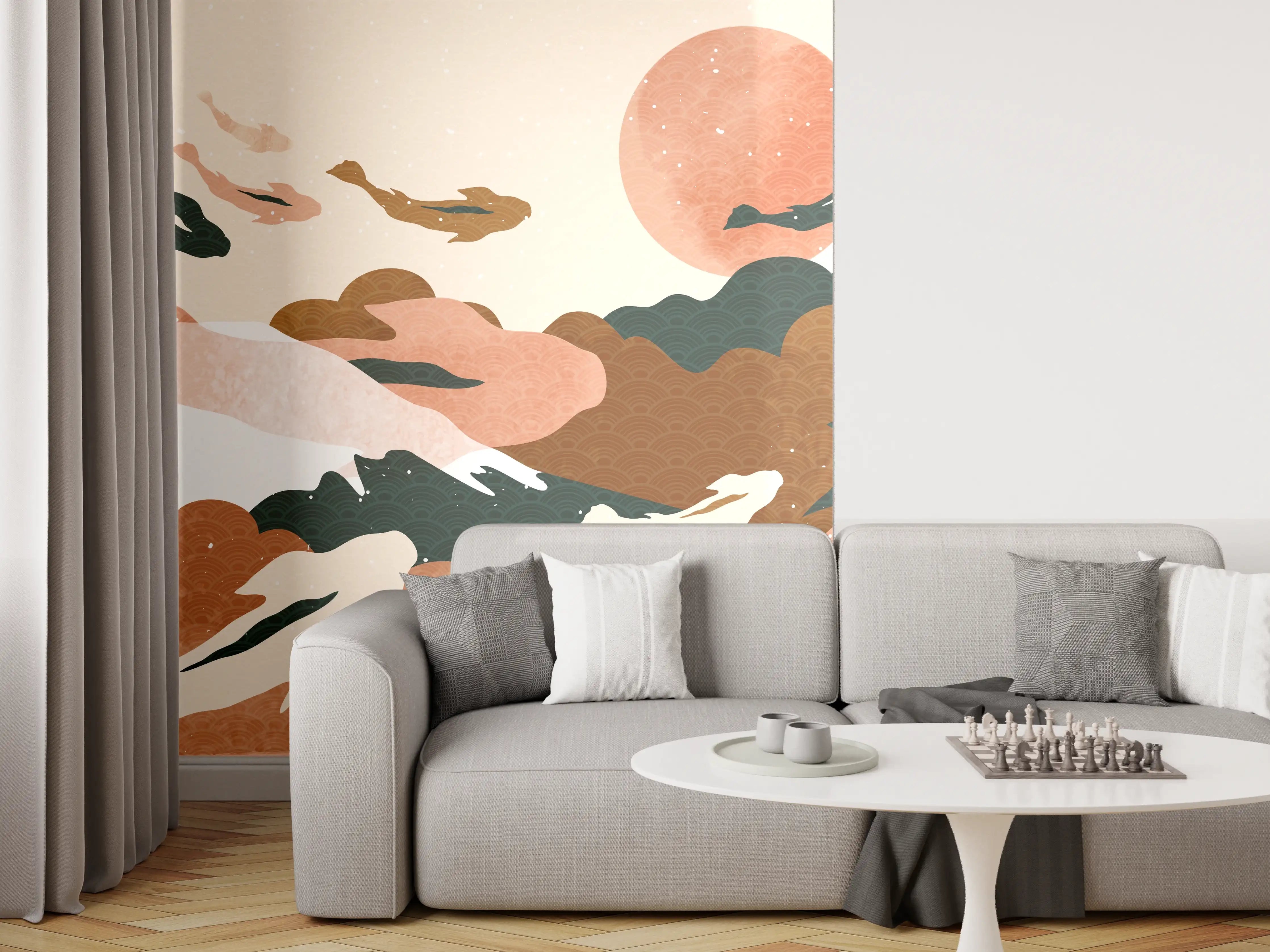 Wandverkleidung Wohnzimmer - Abstrakte Natur Pastelltöne