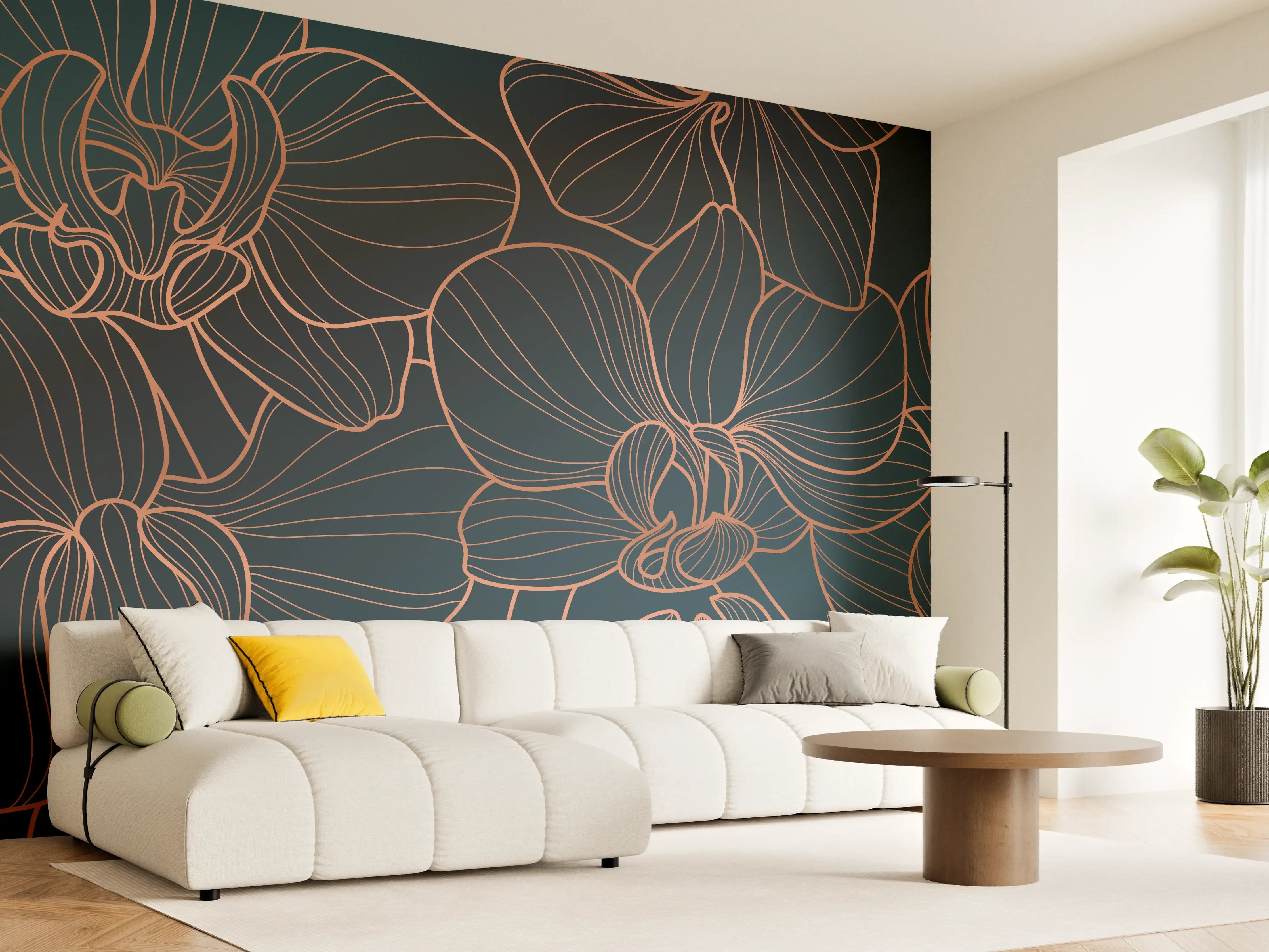 Wandverkleidung Wohnzimmer - Abstrakte Rosa Blüten
