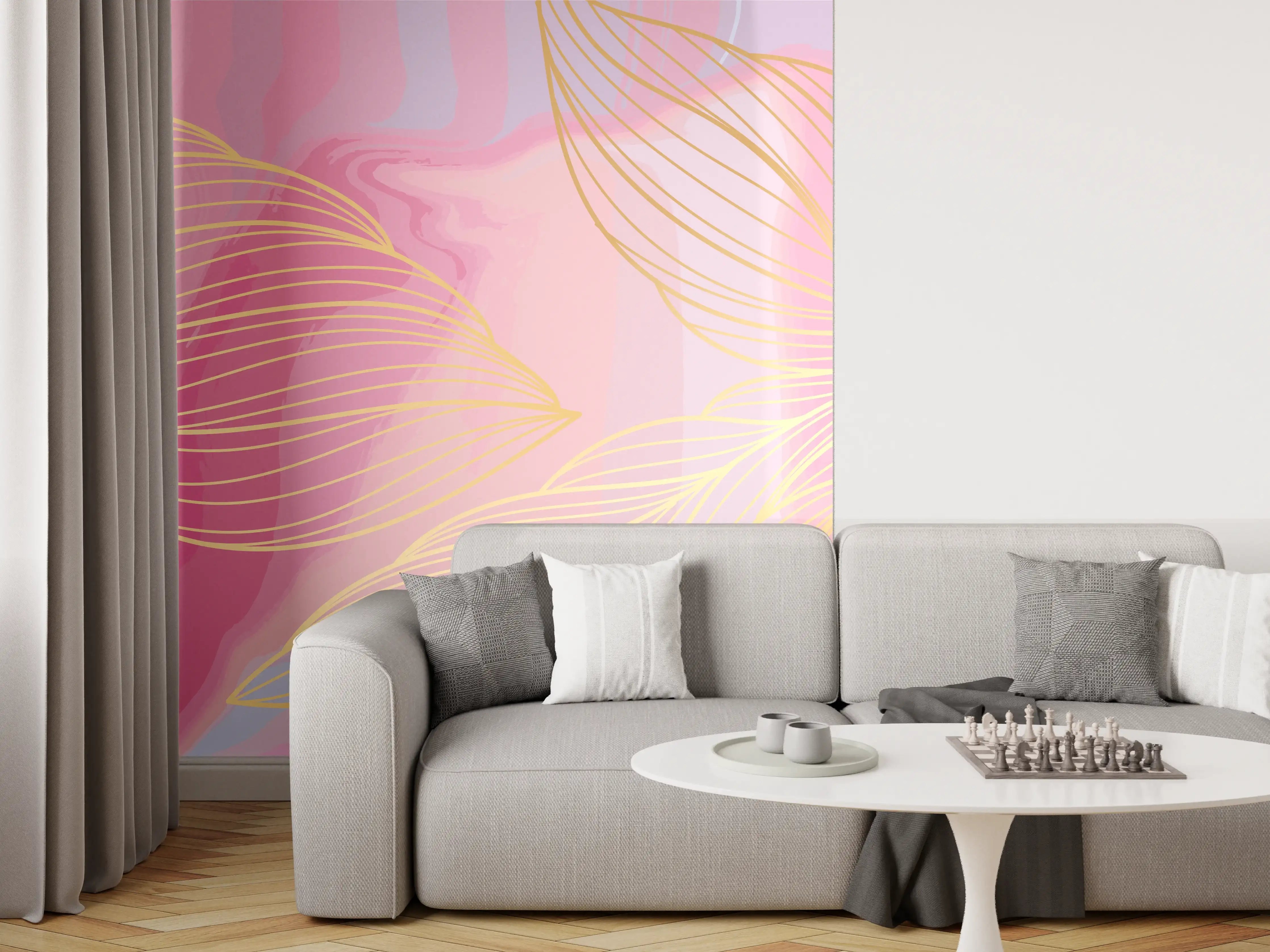 Wandverkleidung Wohnzimmer - Abstrakte Rosa Wellen Kunst