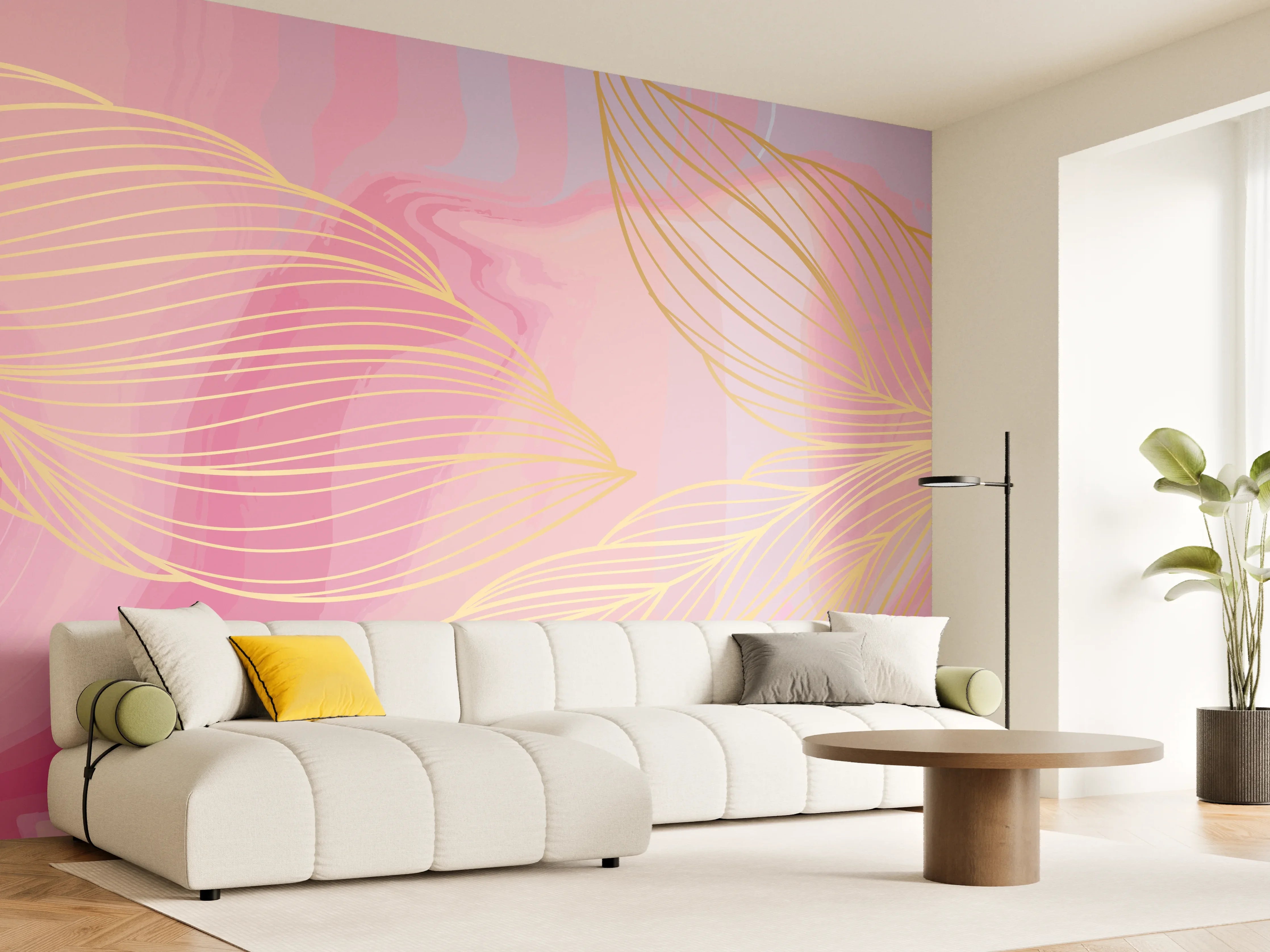 Wandverkleidung Wohnzimmer - Abstrakte Rosa Wellen Kunst