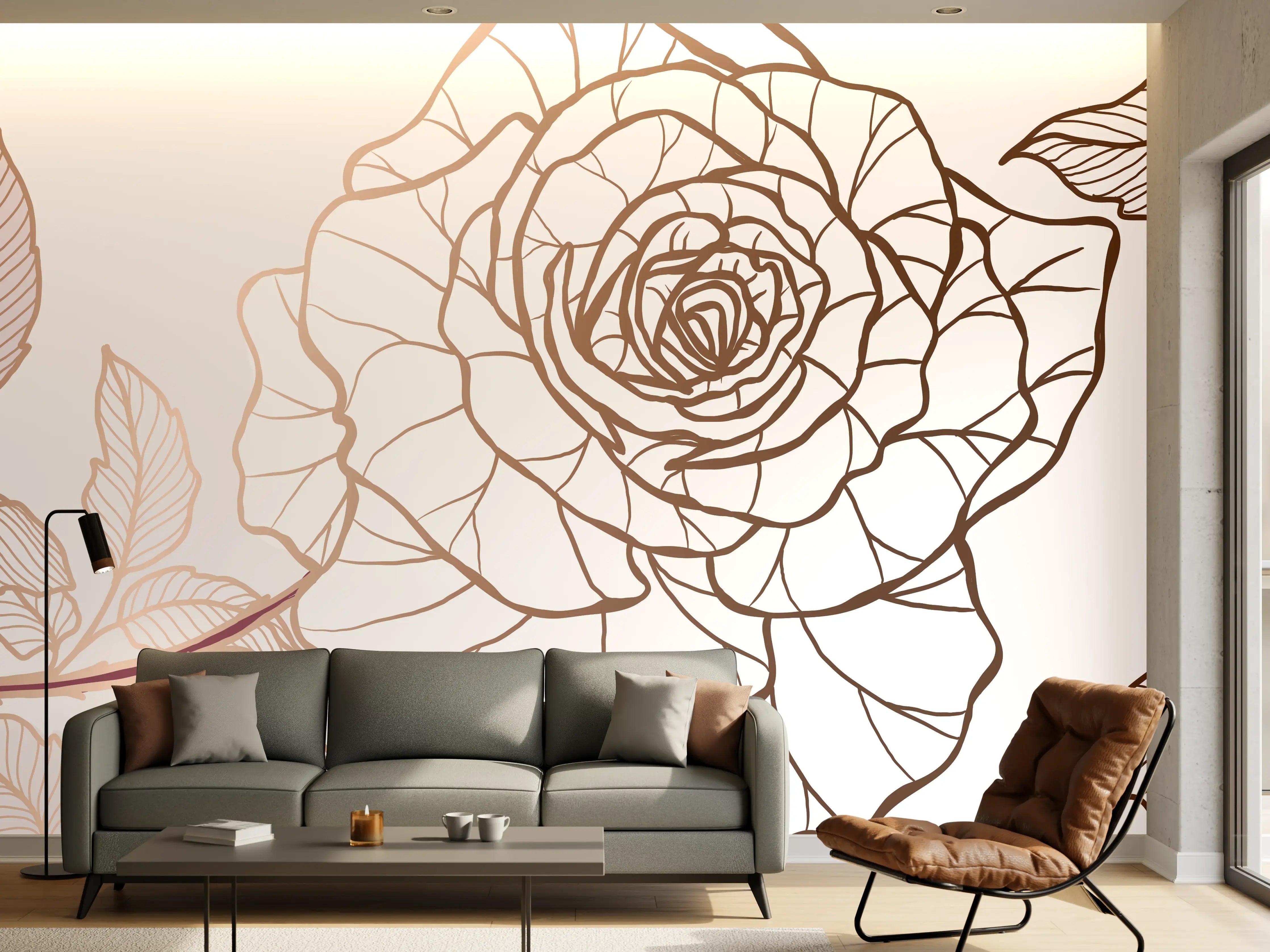 Wandverkleidung Wohnzimmer - Abstrakte Rose in Sepia-Tönen