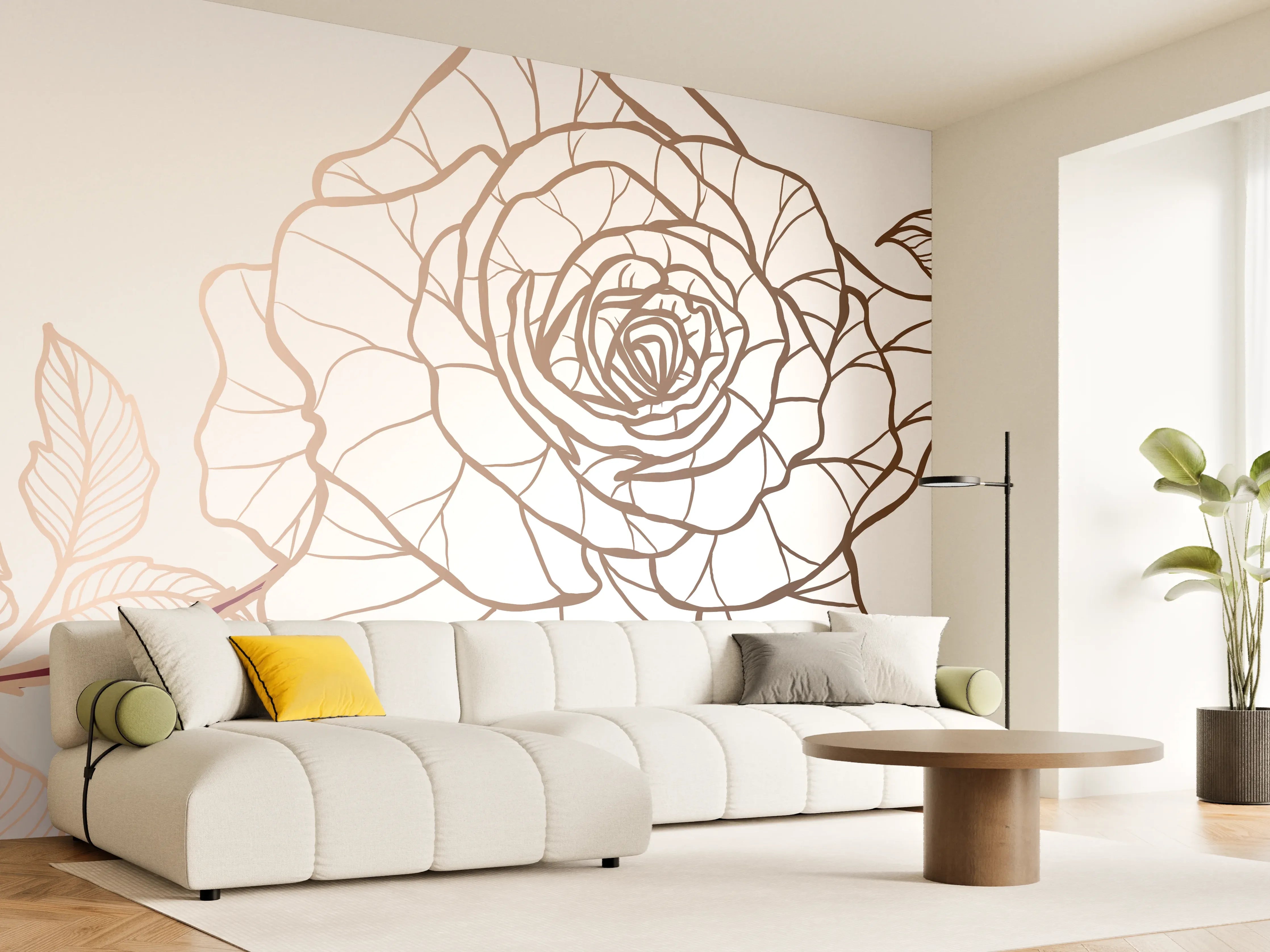Wandverkleidung Wohnzimmer - Abstrakte Rose in Sepia-Tönen