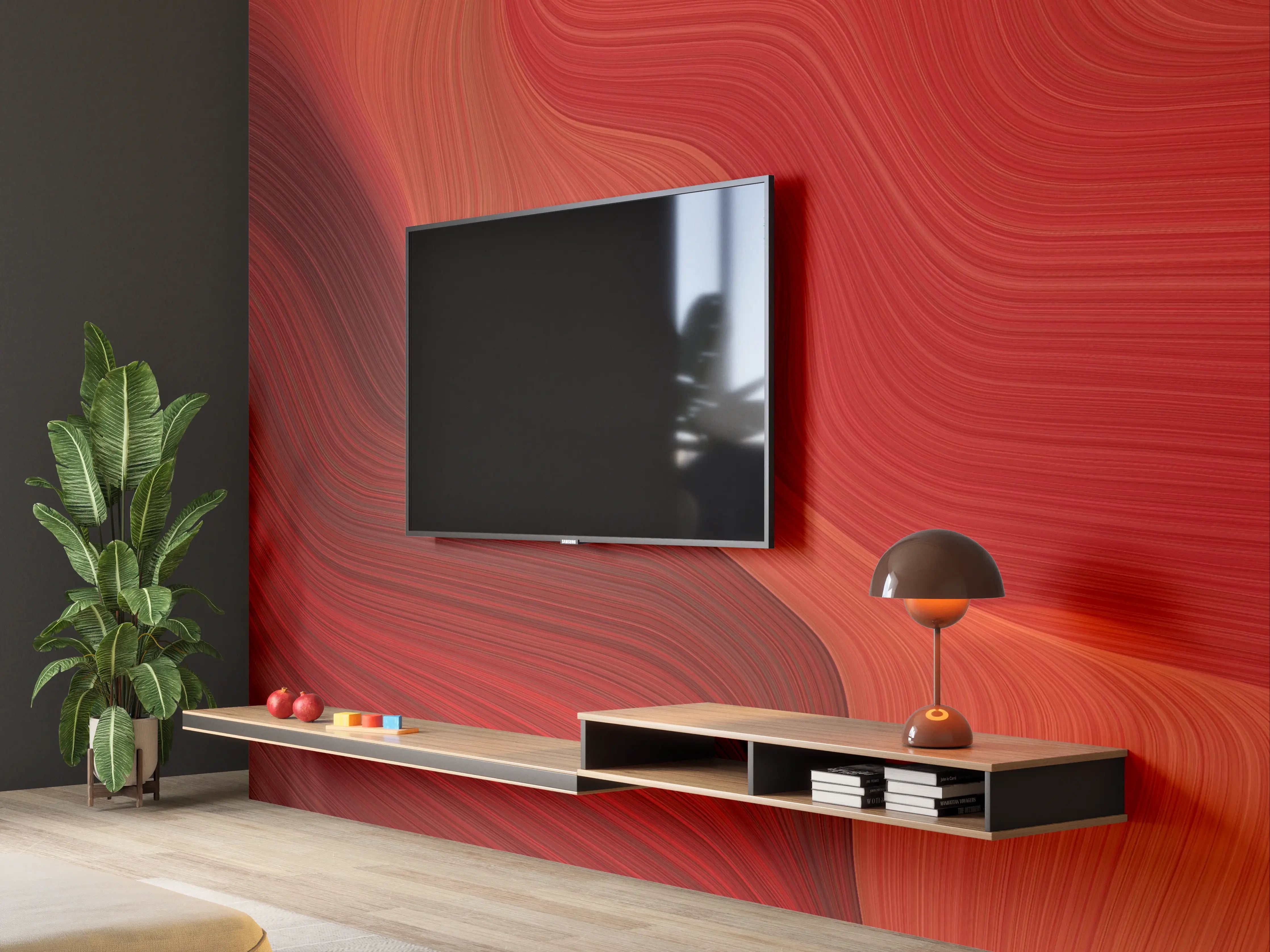 Wandverkleidung Wohnzimmer - Abstrakte Rote Kunstzeichnung